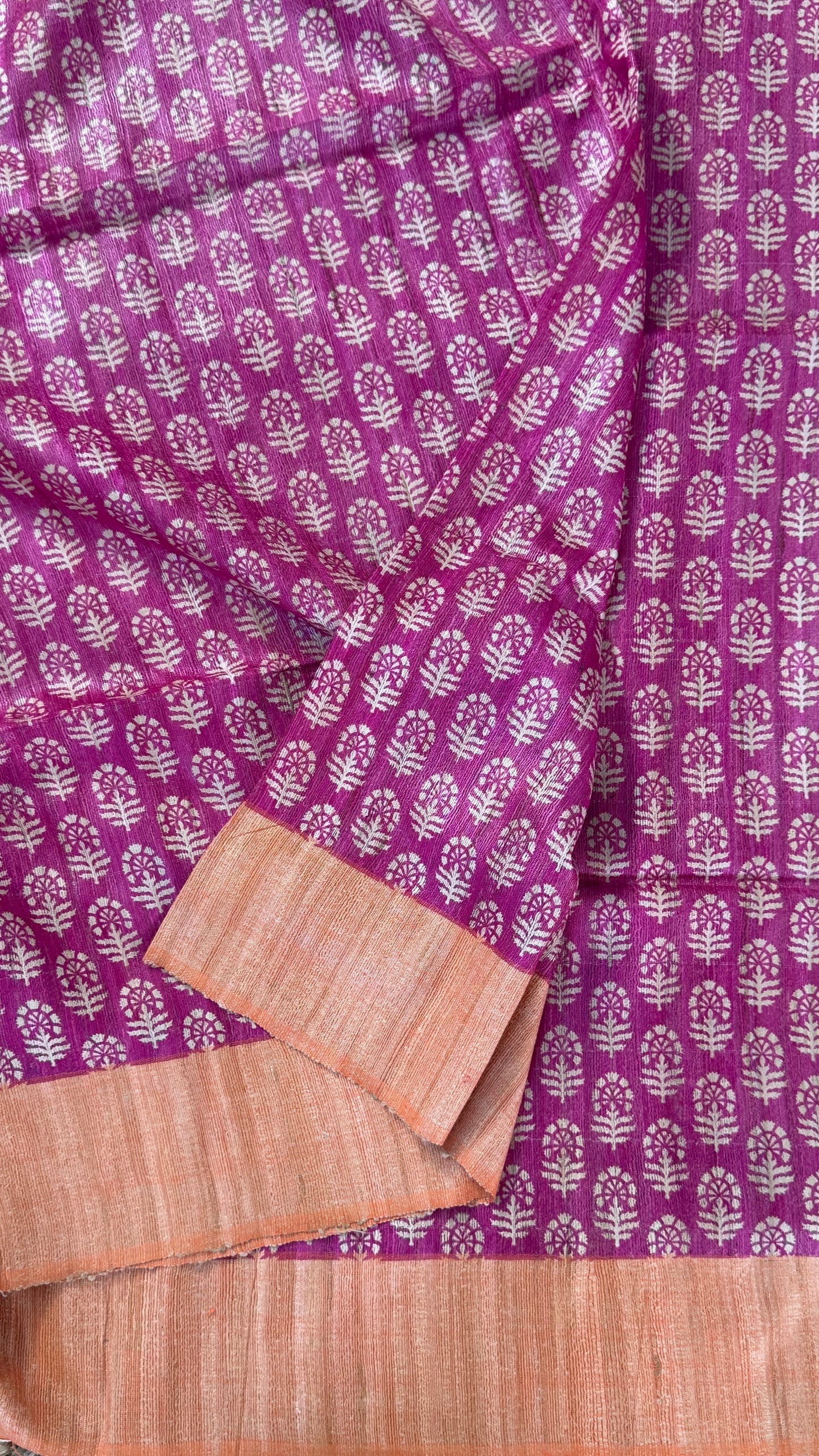 Handloom Giccha silk saree – Ajrakh block prints - Pink and Orange Combo