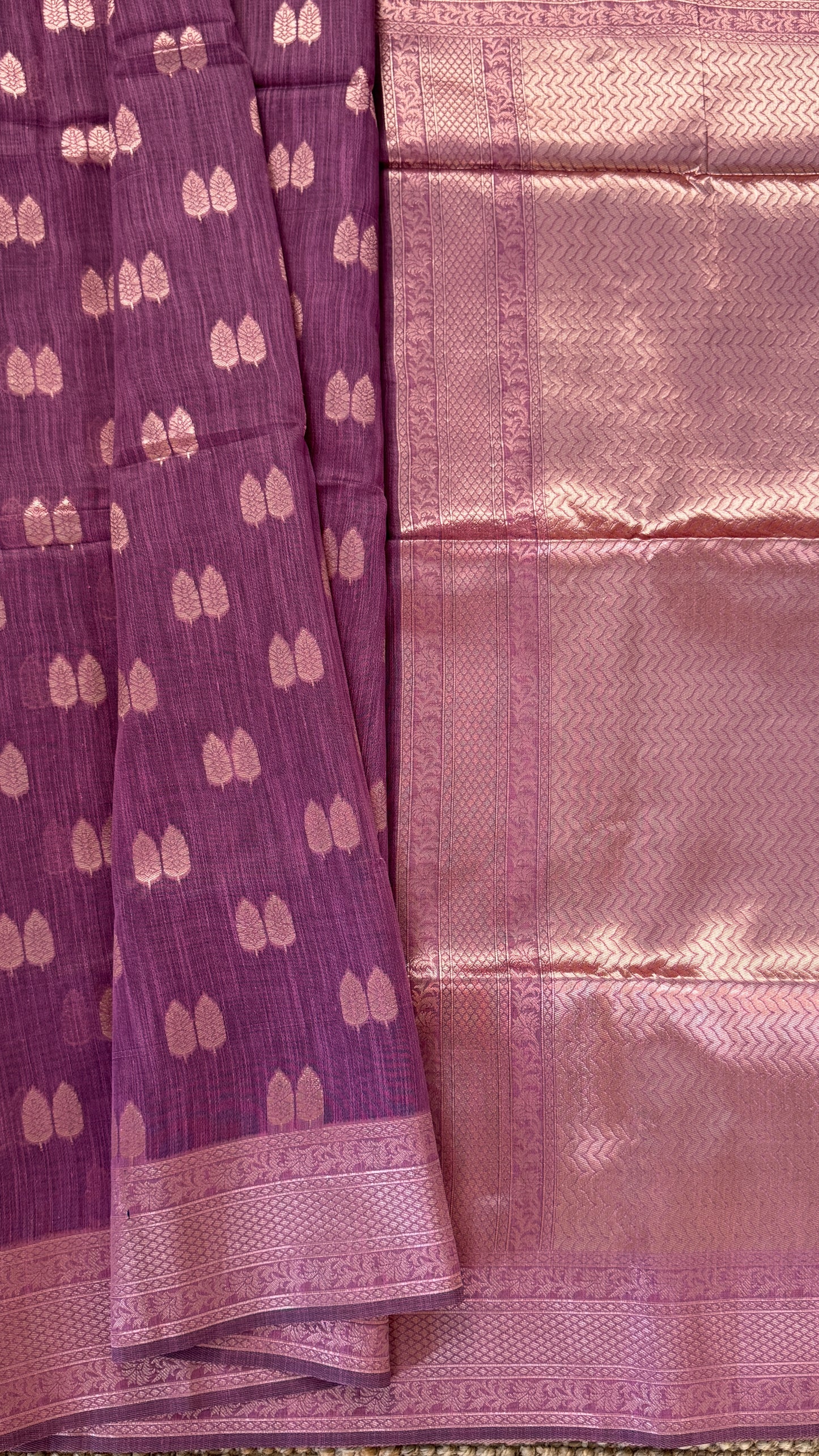 Cotton Silk Saree – Purple with Rose gold Zari border