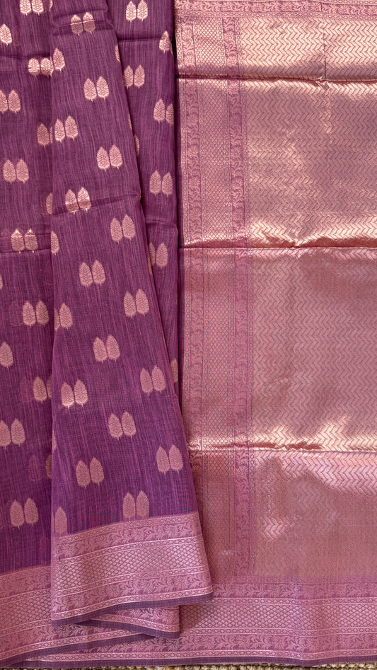Cotton Silk Saree – Purple with Rose gold Zari border