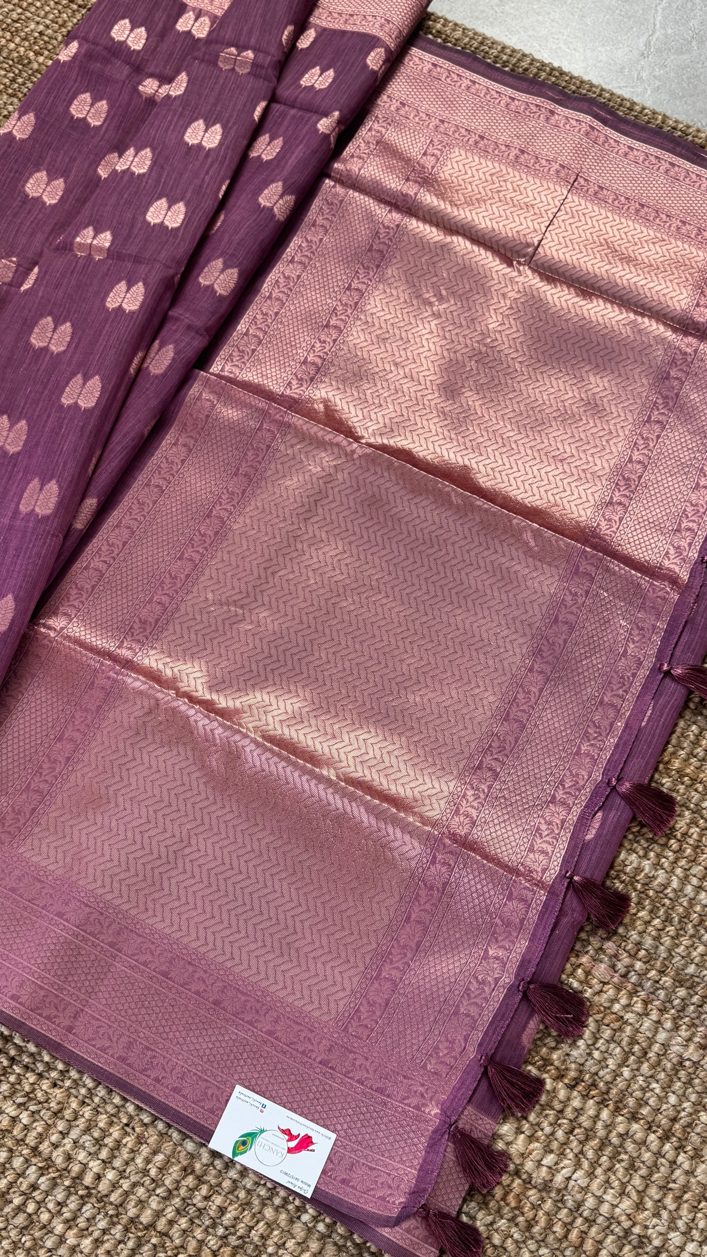 Cotton Silk Saree – Purple with Rose gold Zari border