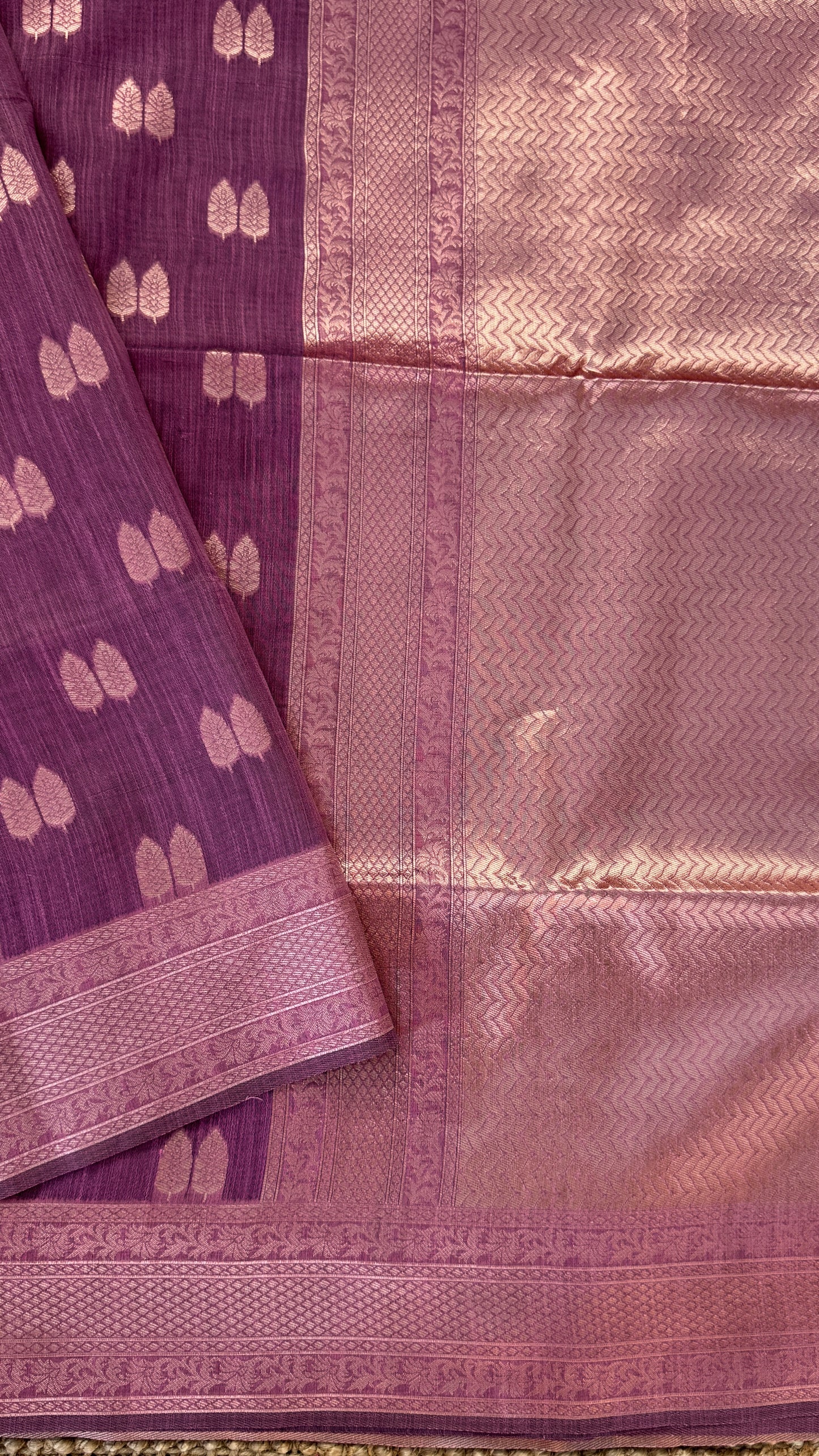 Cotton Silk Saree – Purple with Rose gold Zari border