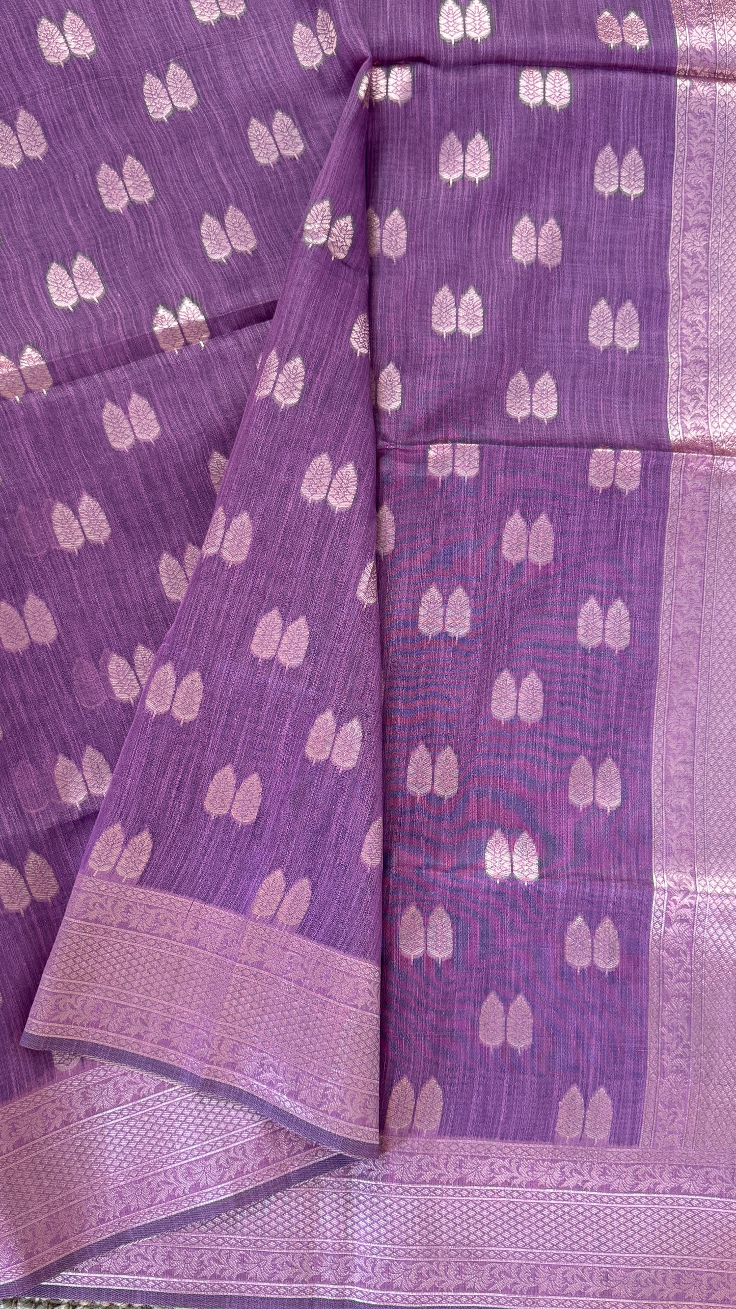 Cotton Silk Saree – Purple with Rose gold Zari border