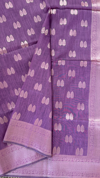 Cotton Silk Saree – Purple with Rose gold Zari border