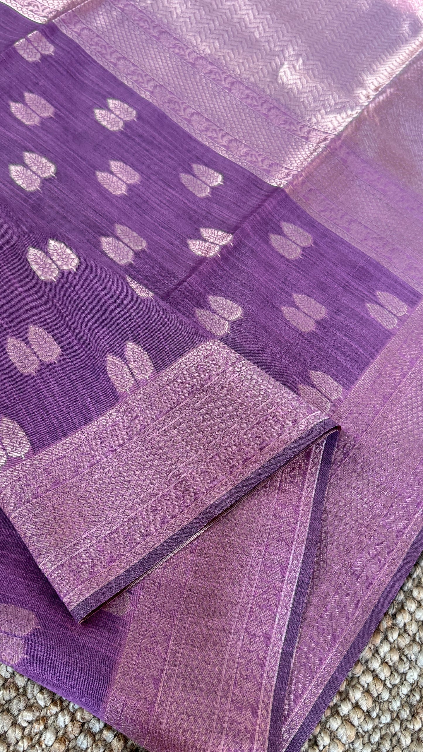 Cotton Silk Saree – Purple with Rose gold Zari border