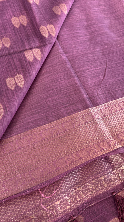 Cotton Silk Saree – Purple with Rose gold Zari border