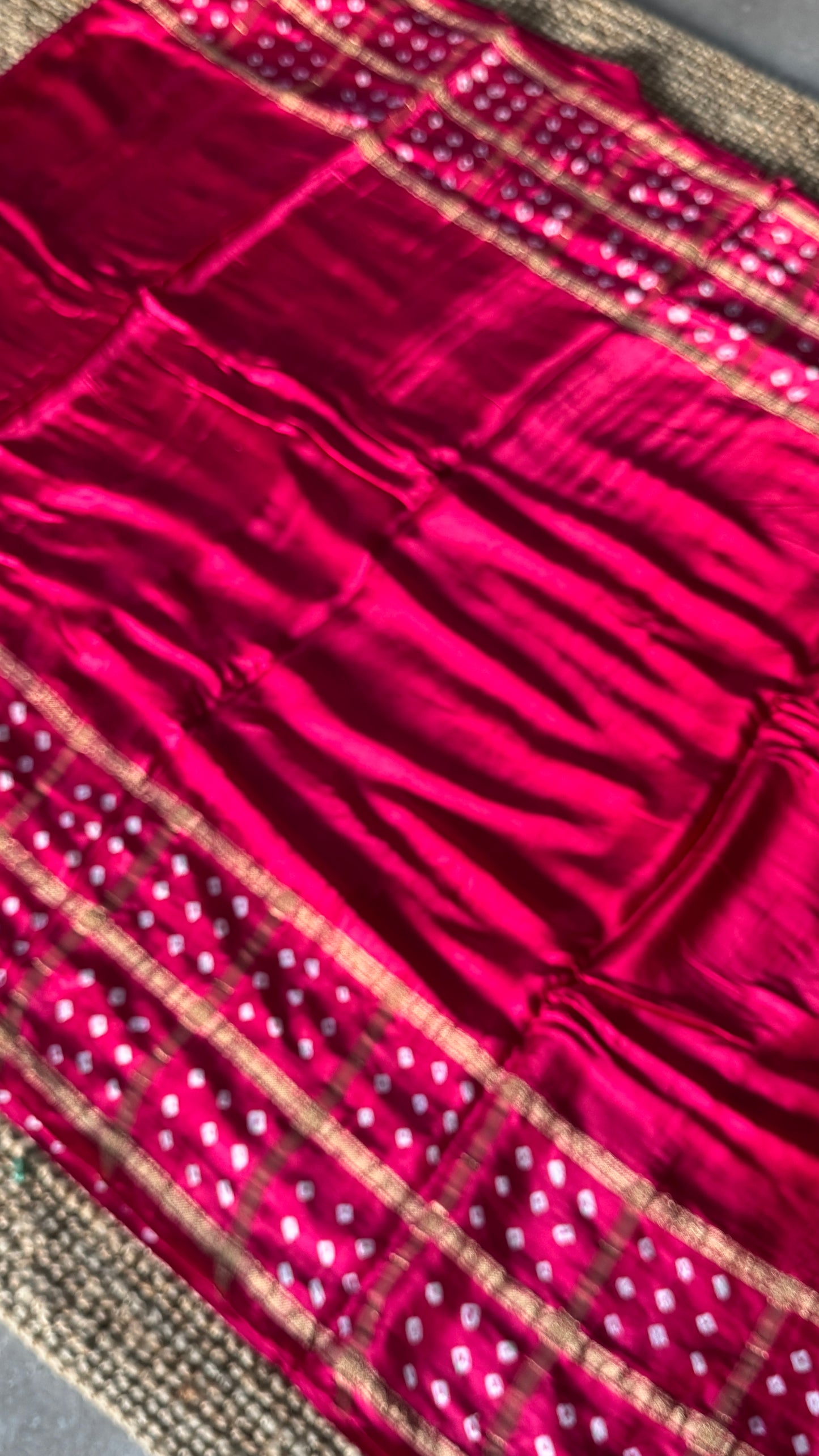 Tie & Dye Handknotted Gharchola Bandhej Pure Gajji Silk Saree - Hot Pink