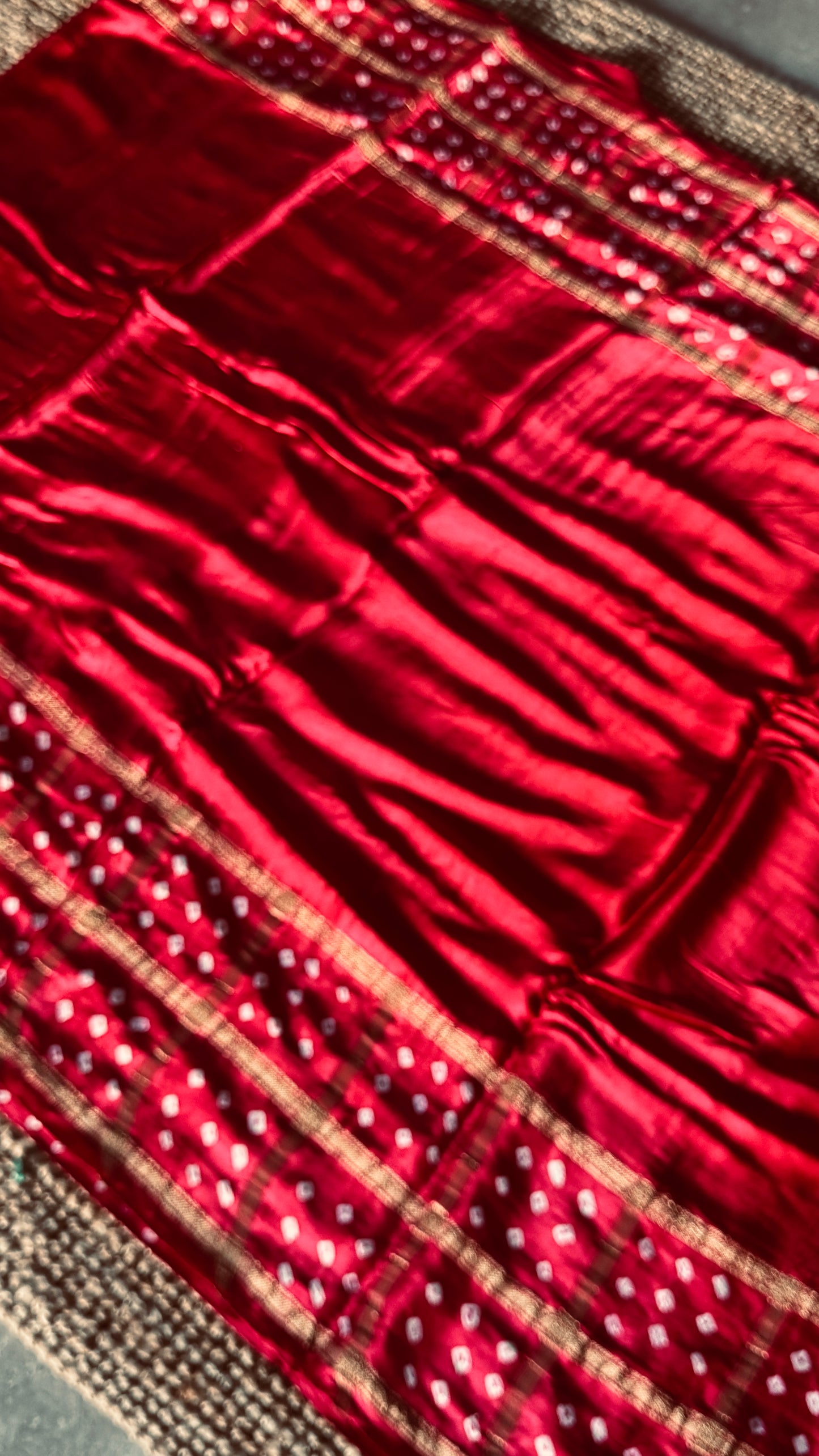 Tie & Dye Handknotted Gharchola Bandhej Pure Gajji Silk Saree - Red