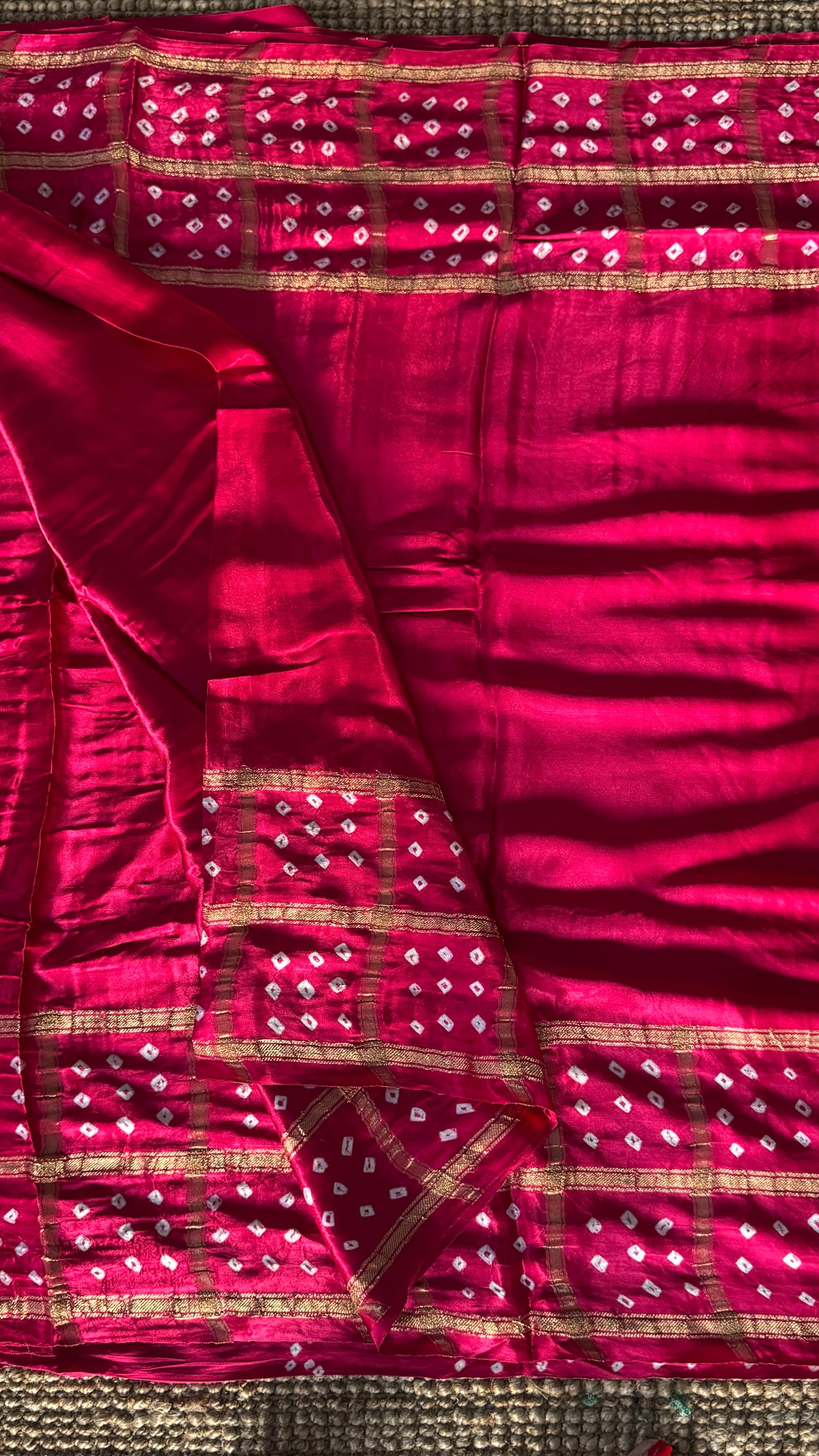 Tie & Dye Handknotted Gharchola Bandhej Pure Gajji Silk Saree - Hot Pink