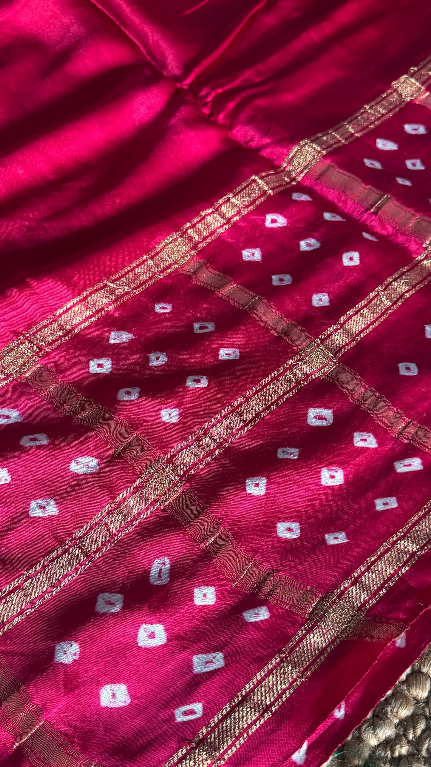 Tie & Dye Handknotted Gharchola Bandhej Pure Gajji Silk Saree - Hot Pink