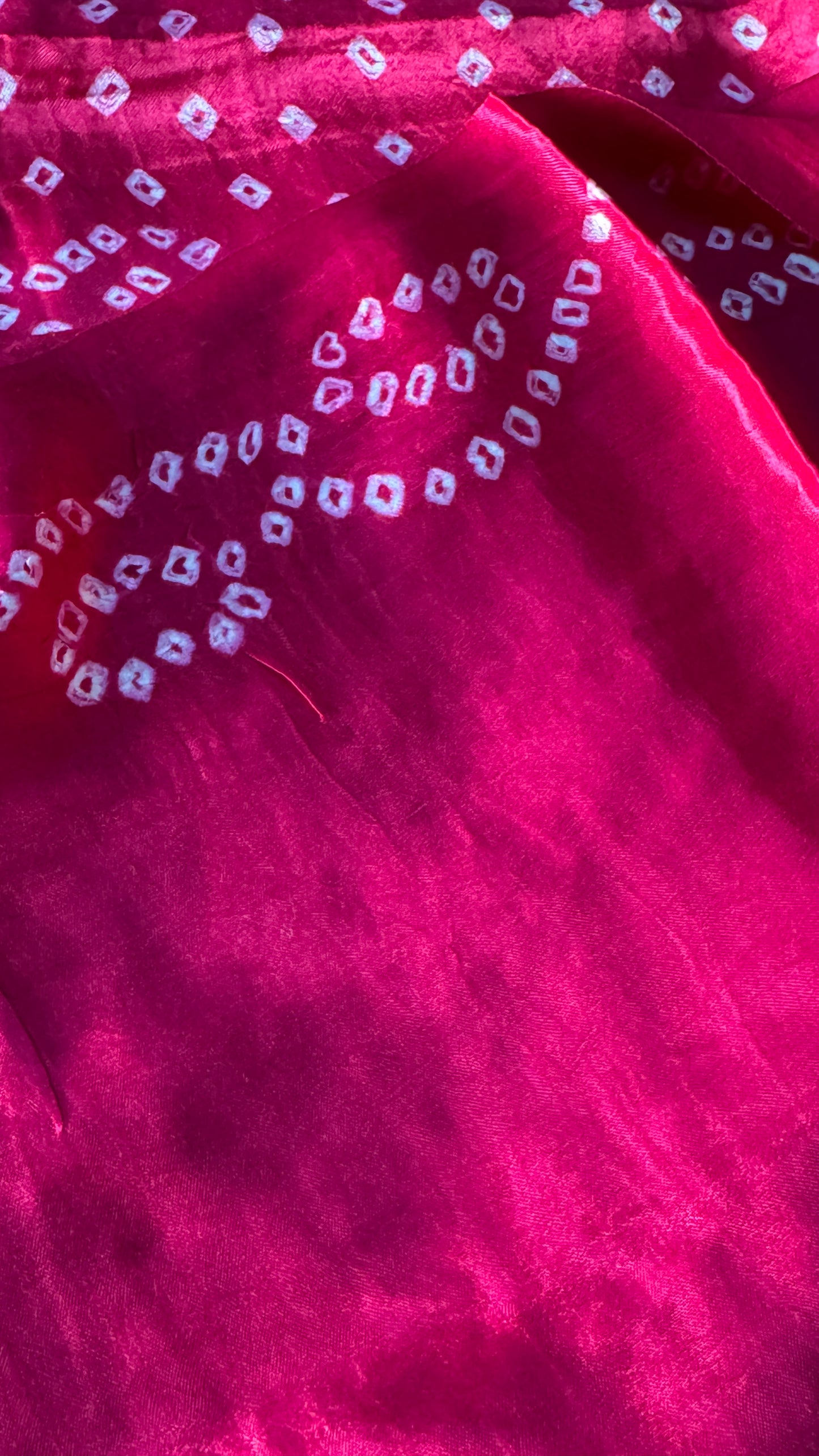 Tie & Dye Handknotted Gharchola Bandhej Pure Gajji Silk Saree - Hot Pink