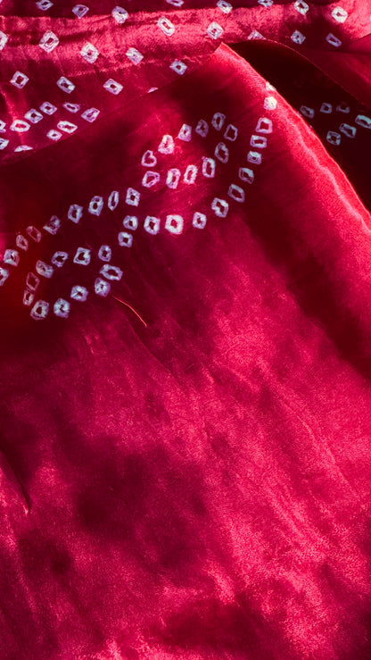 Tie & Dye Handknotted Gharchola Bandhej Pure Gajji Silk Saree - Red
