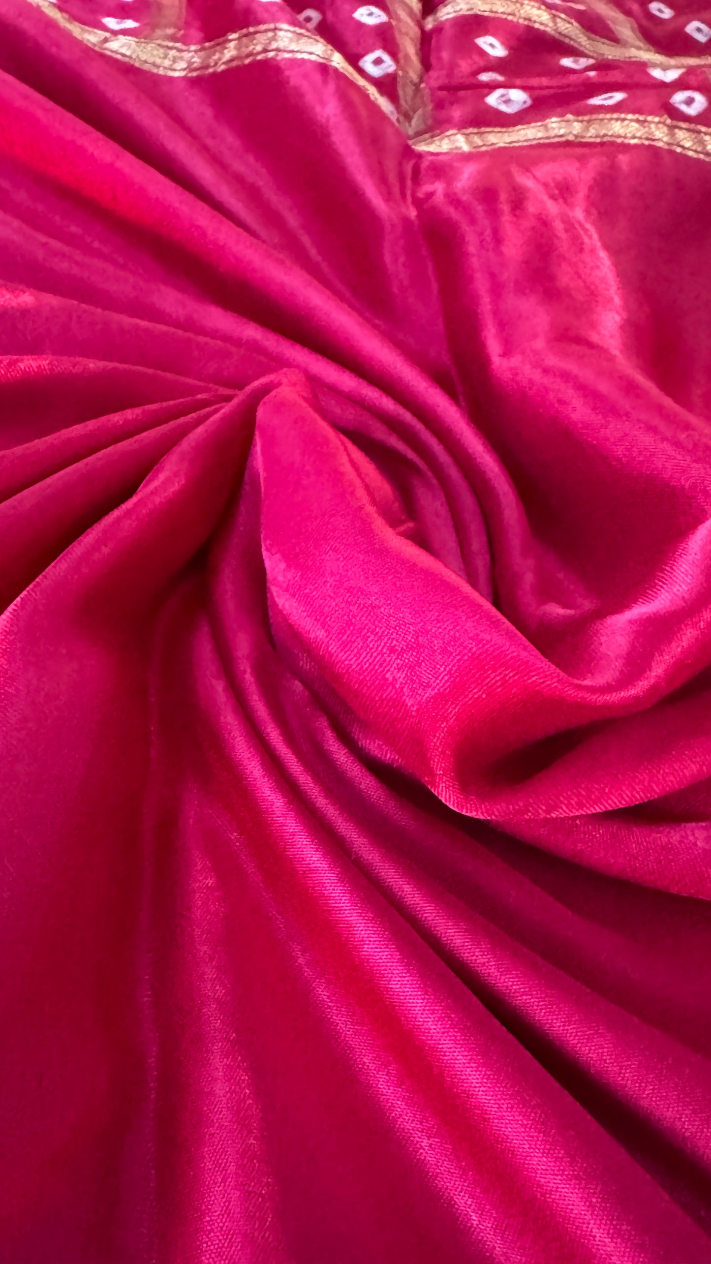 Tie & Dye Handknotted Gharchola Bandhej Pure Gajji Silk Saree - Hot Pink