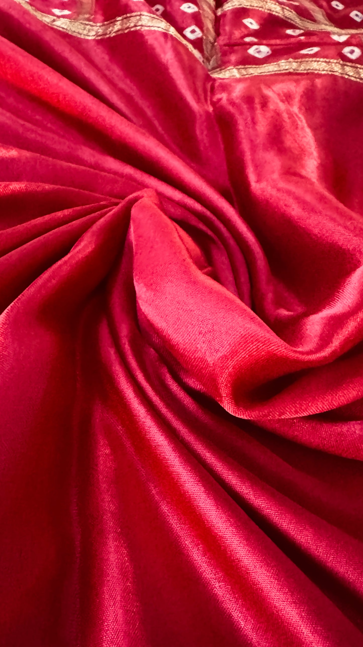 Tie & Dye Handknotted Gharchola Bandhej Pure Gajji Silk Saree - Red