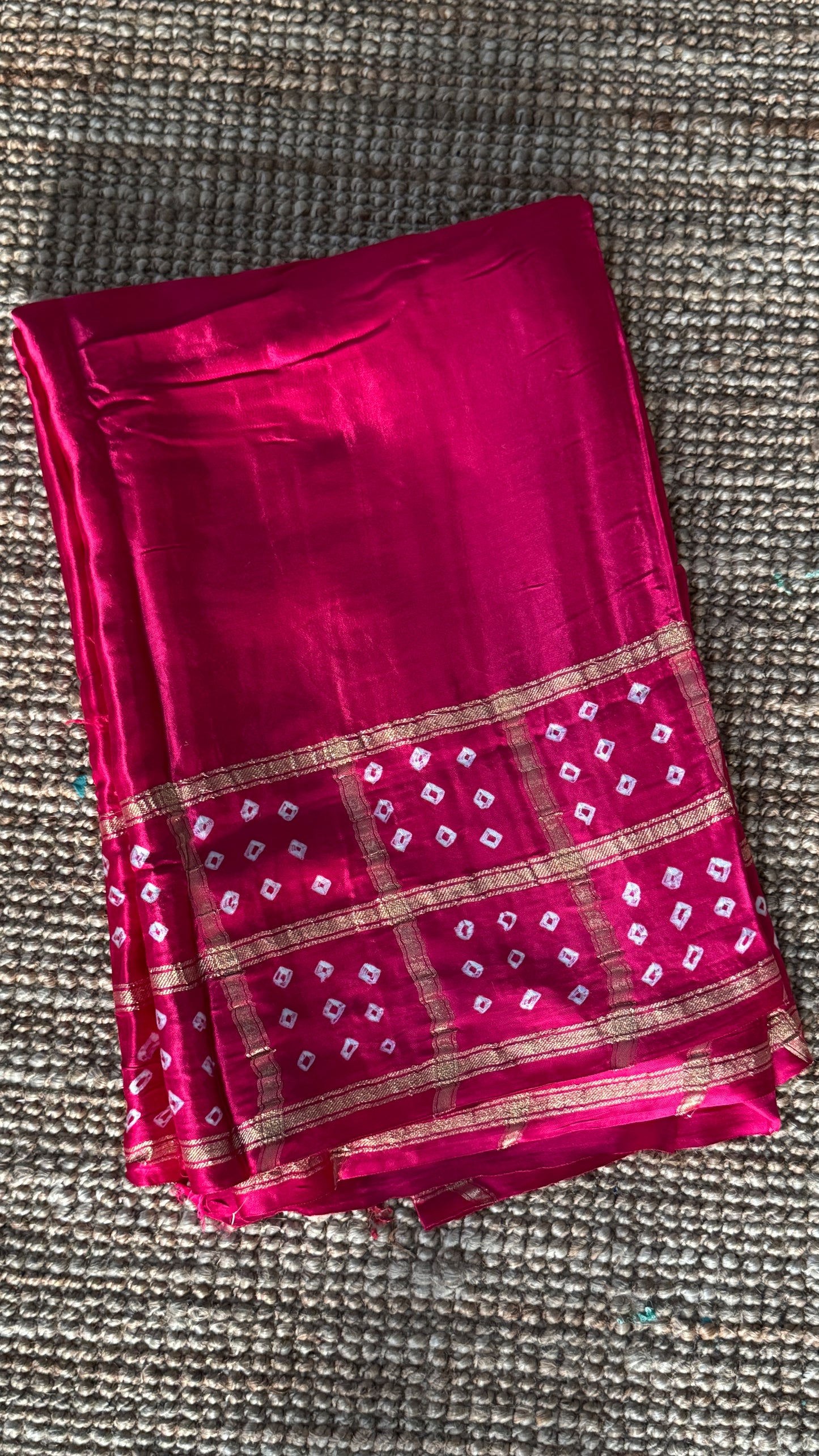 Tie & Dye Handknotted Gharchola Bandhej Pure Gajji Silk Saree - Hot Pink