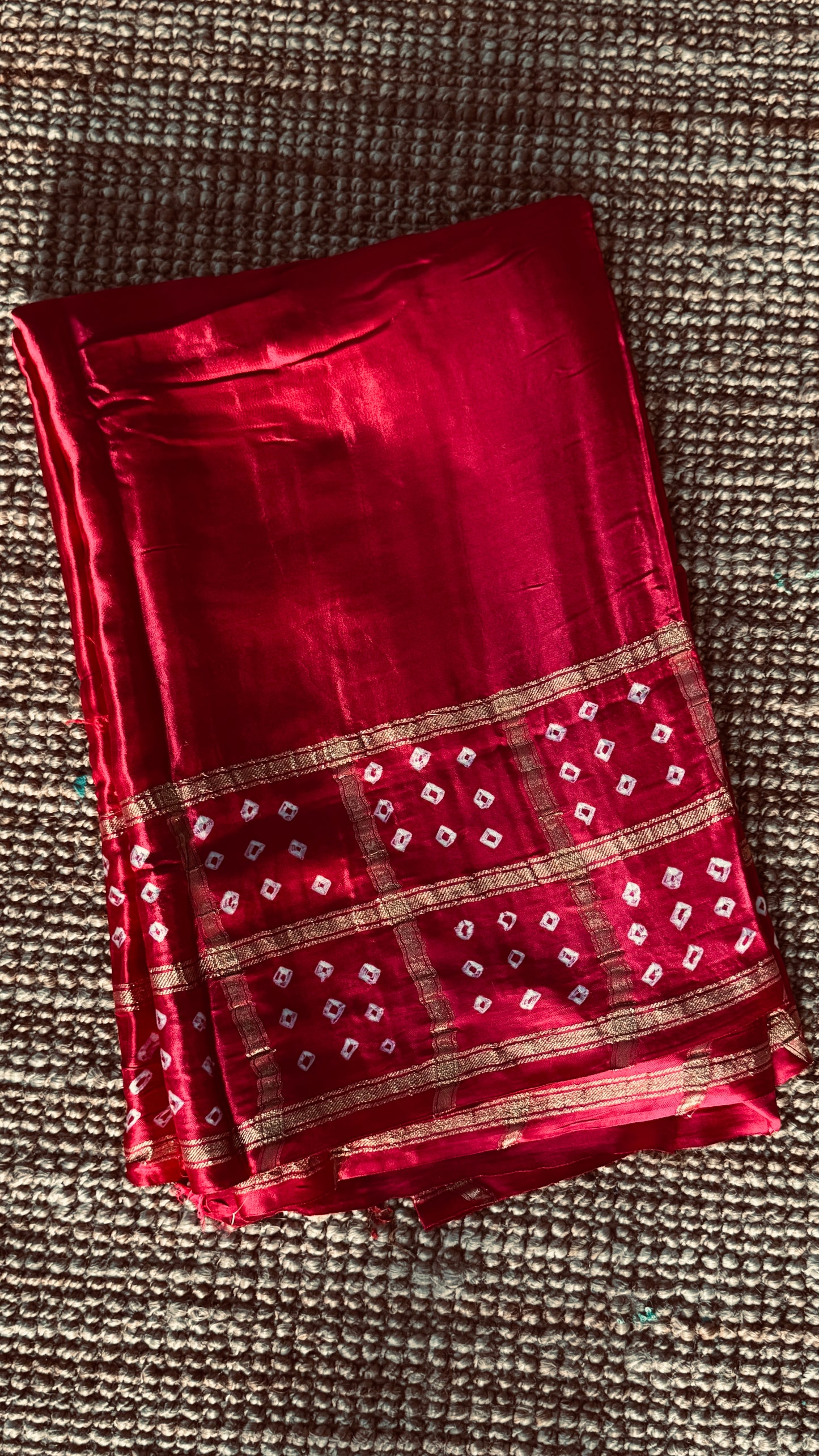 Tie & Dye Handknotted Gharchola Bandhej Pure Gajji Silk Saree - Red