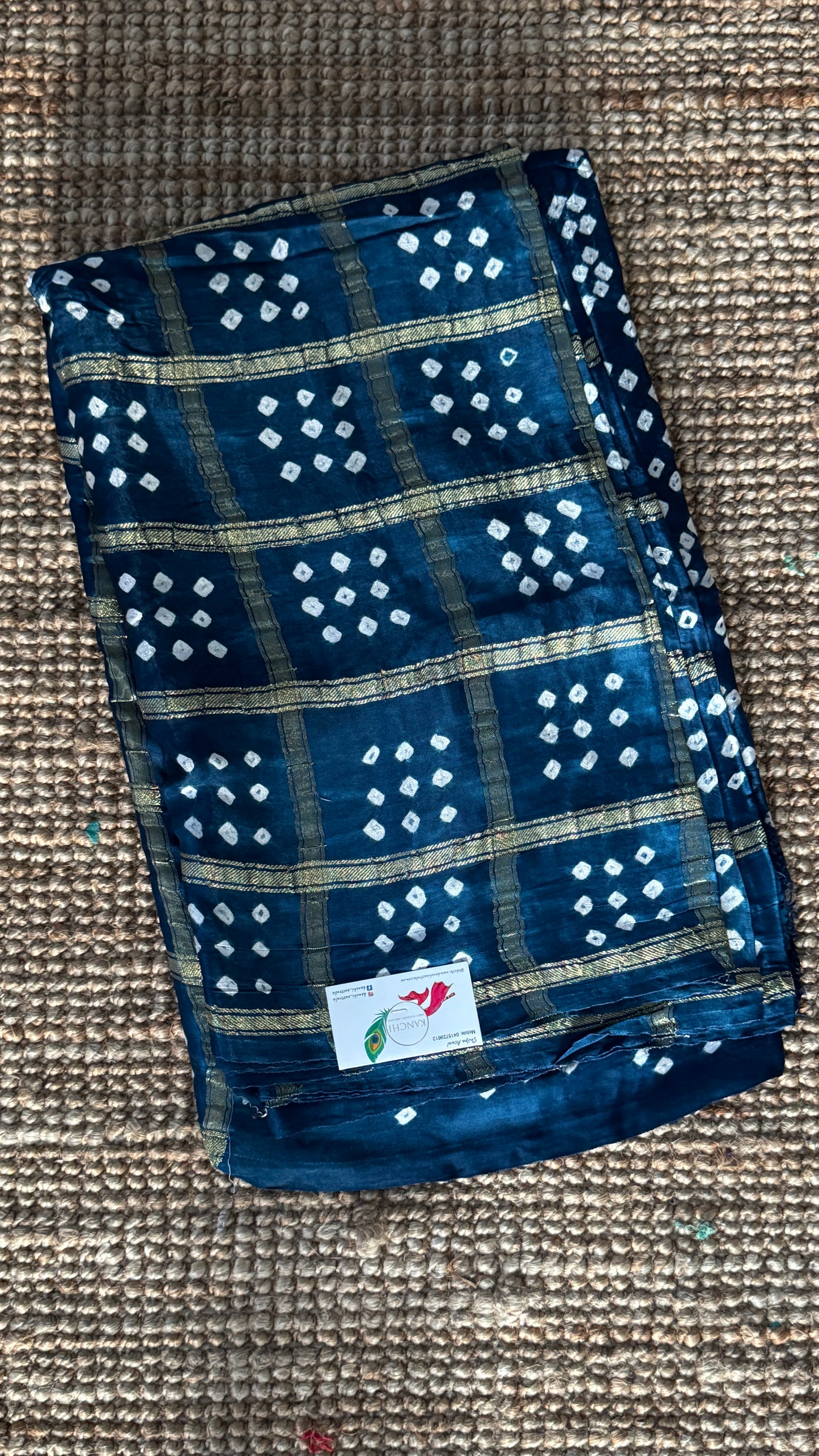Tie & Dye Handknotted Gharchola Bandhej Pure Gajji Silk Saree - Peacock Blue