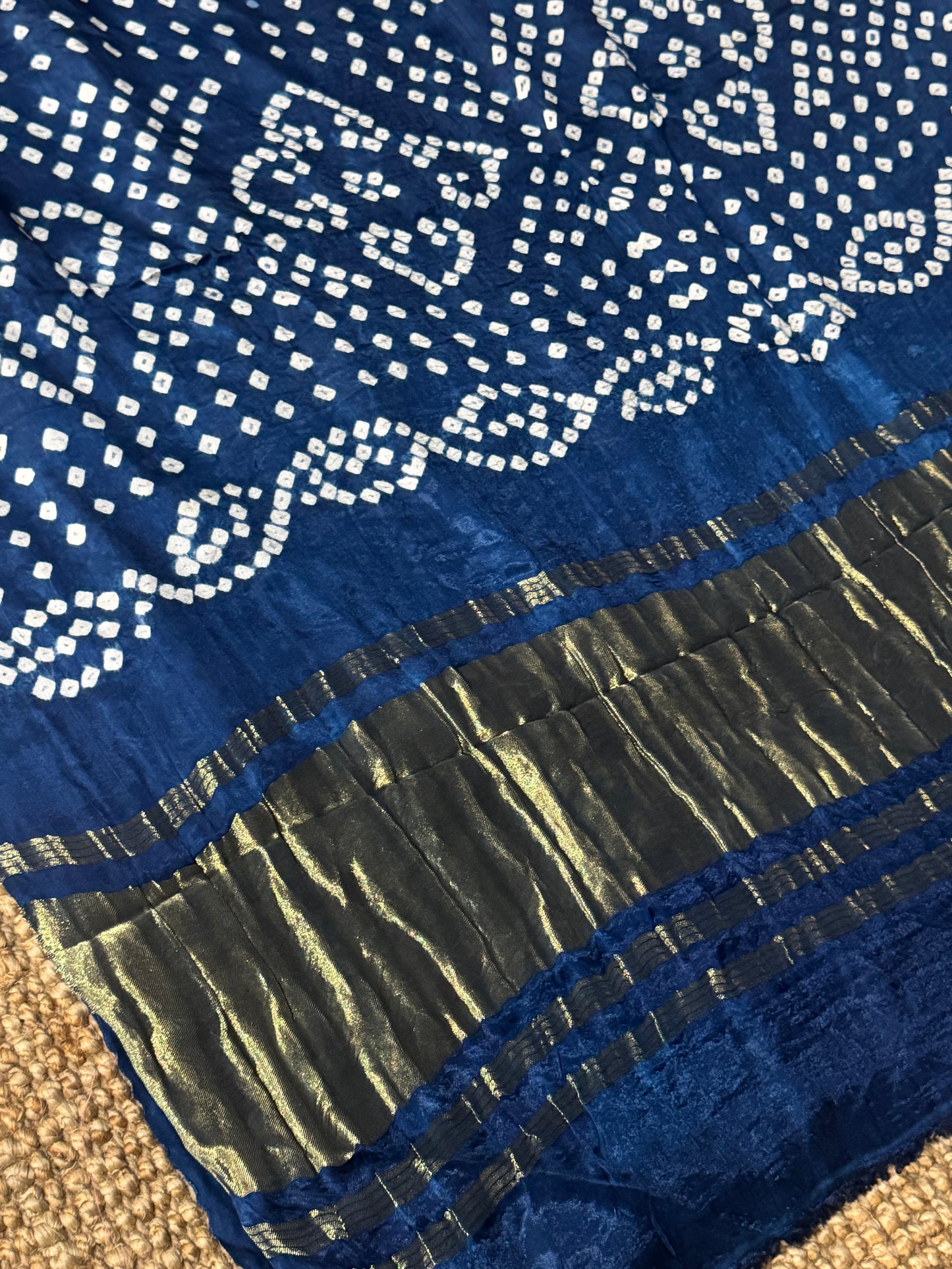 Tie & Dye Handknotted Gharchola Bandhej Pure Gajji Silk Saree - Peacock Blue