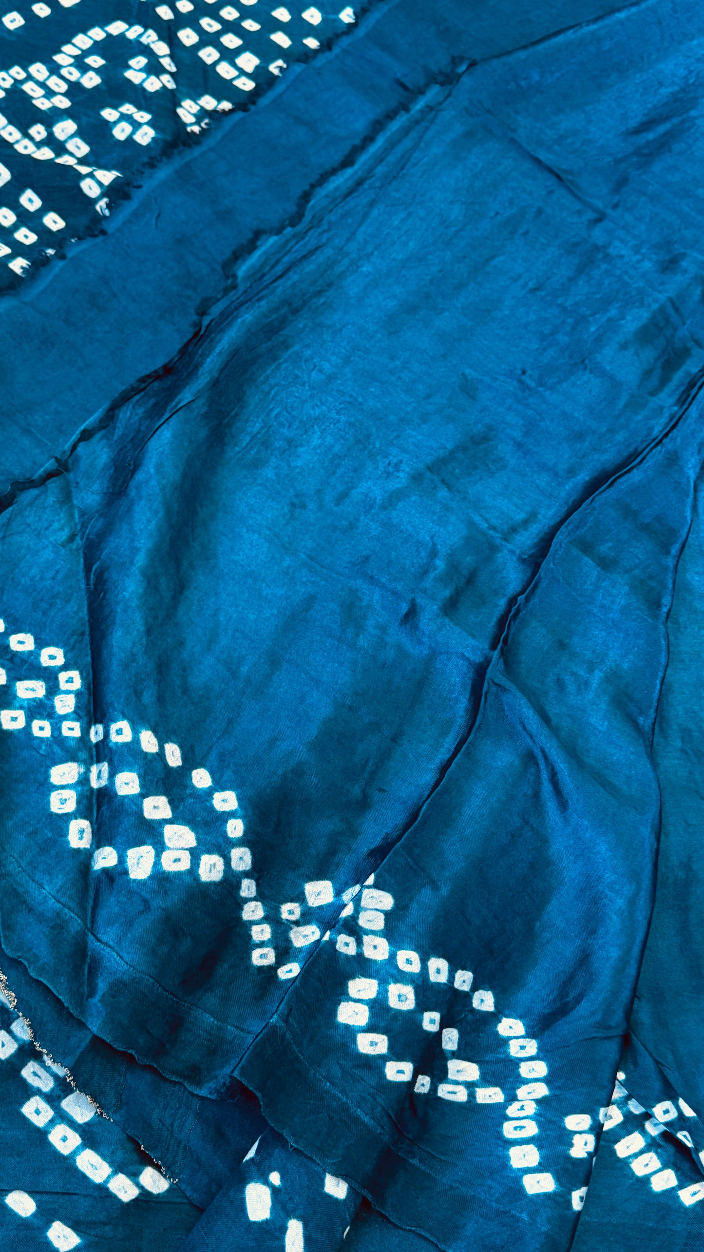 Tie & Dye Handknotted Gharchola Bandhej Pure Gajji Silk Saree - Peacock Blue