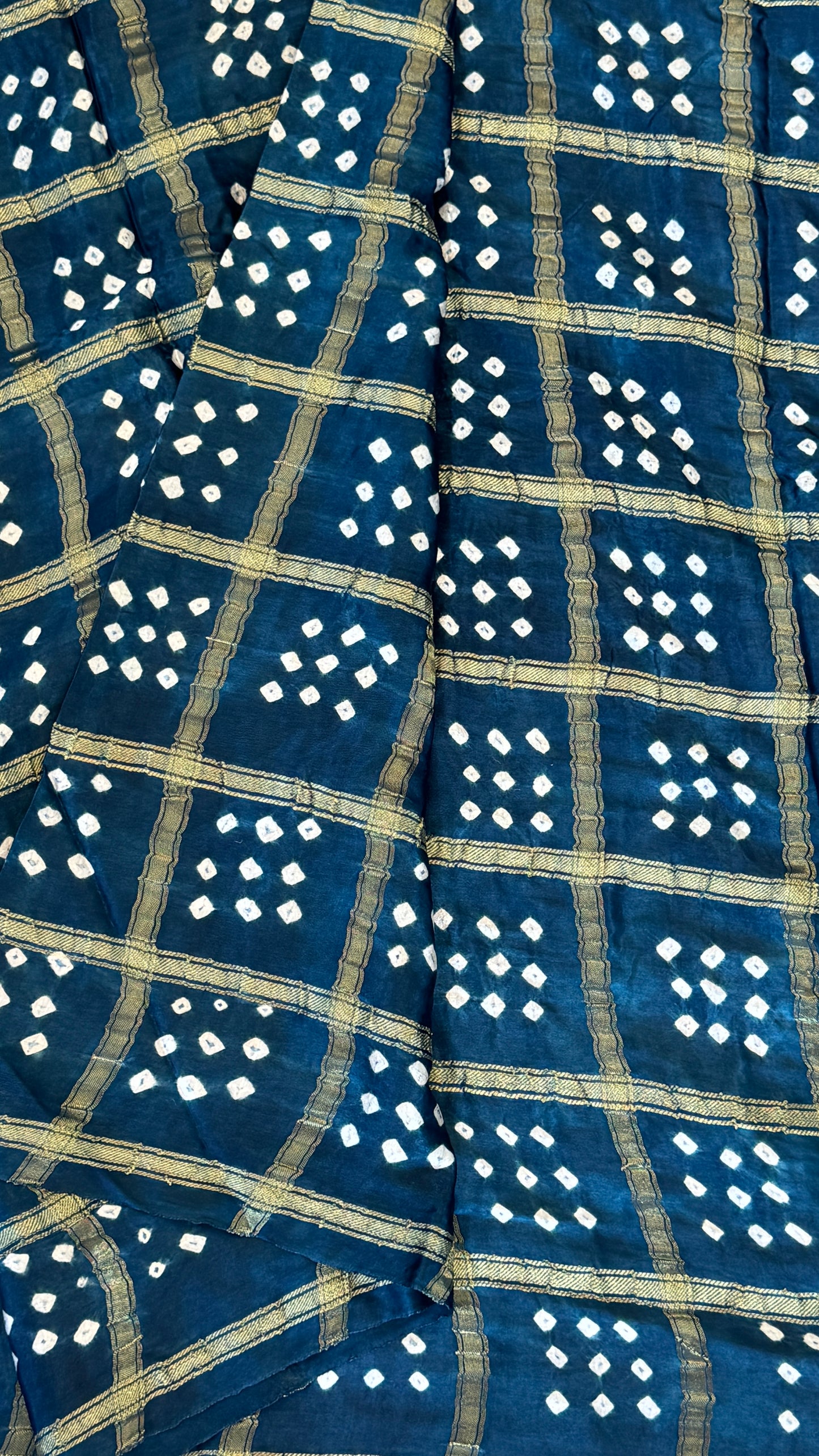 Tie & Dye Handknotted Gharchola Bandhej Pure Gajji Silk Saree - Peacock Blue