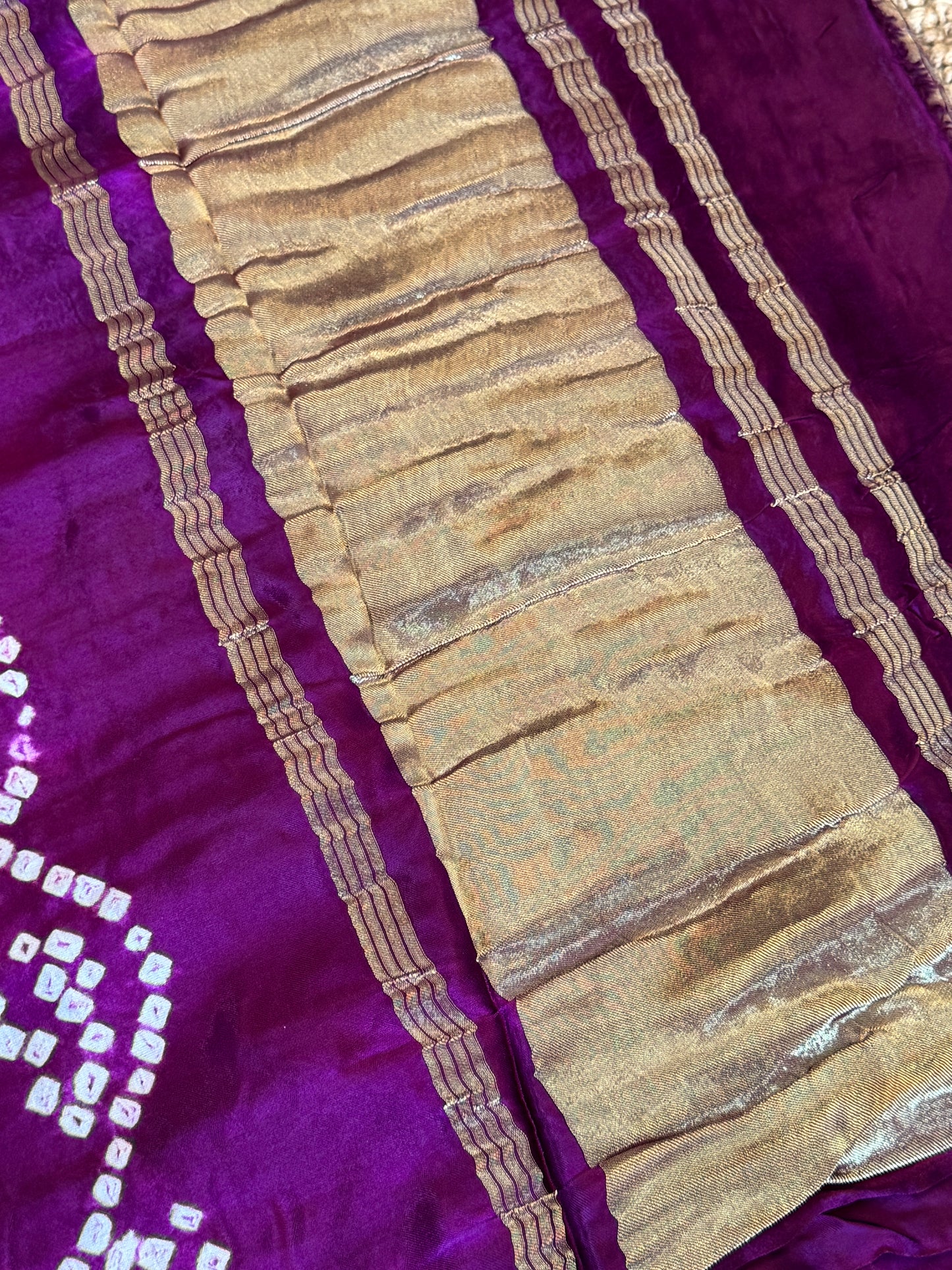 Tie & Dye Handknotted Gharchola Bandhej Pure Gajji Silk Saree - Wine