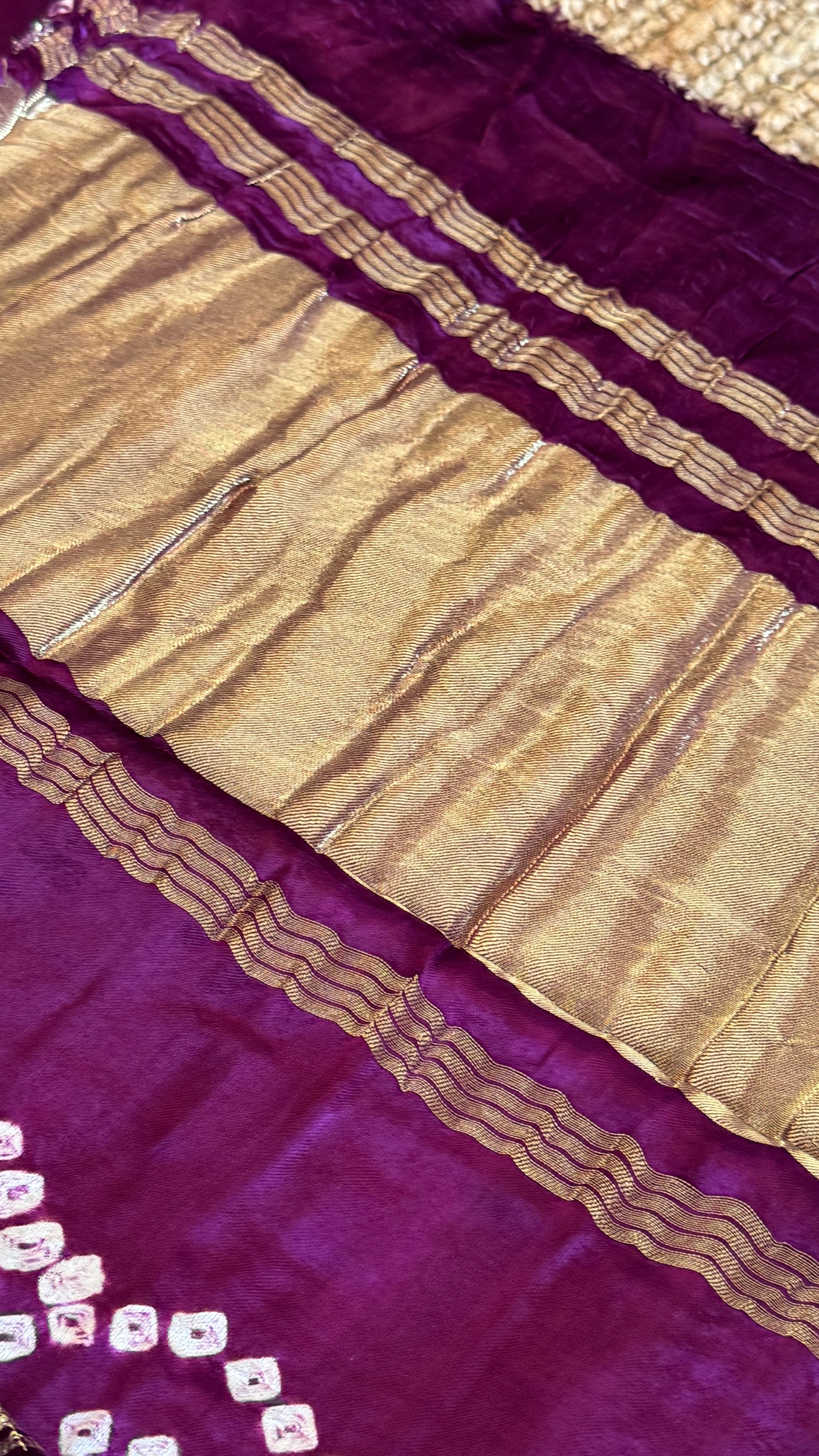 Tie & Dye Handknotted Gharchola Bandhej Pure Gajji Silk Saree - Wine