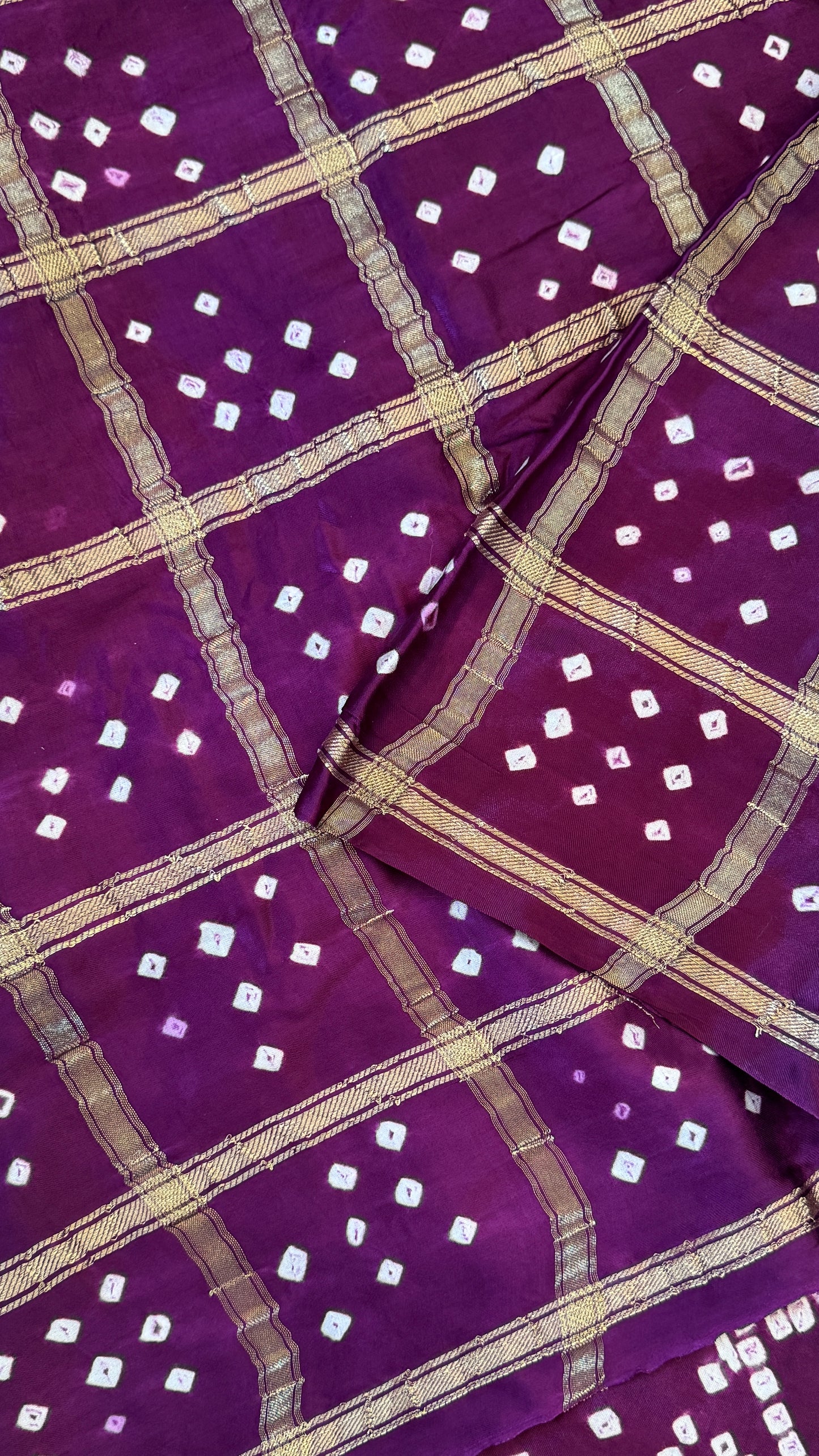 Tie & Dye Handknotted Gharchola Bandhej Pure Gajji Silk Saree - Wine