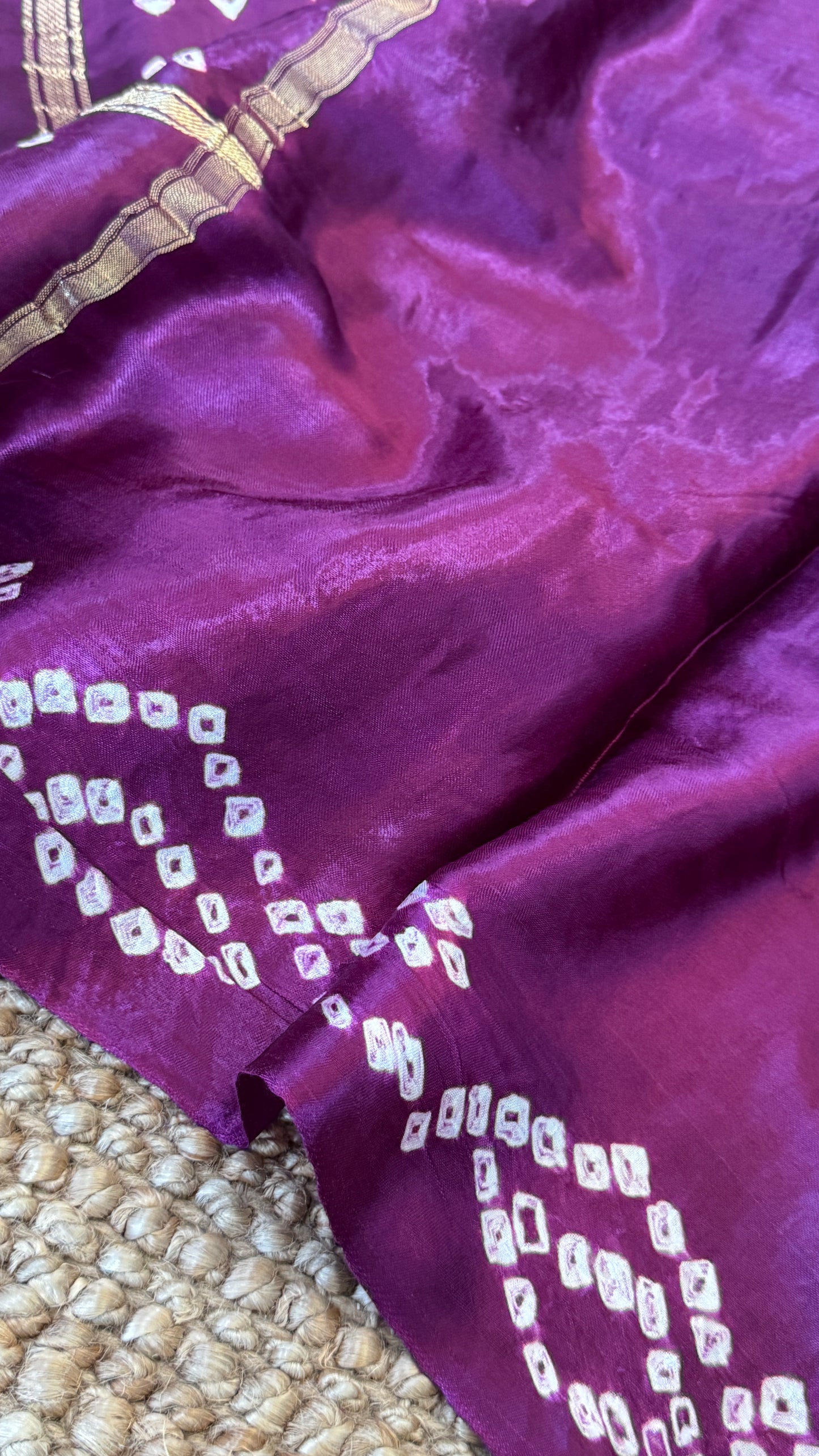 Tie & Dye Handknotted Gharchola Bandhej Pure Gajji Silk Saree - Wine