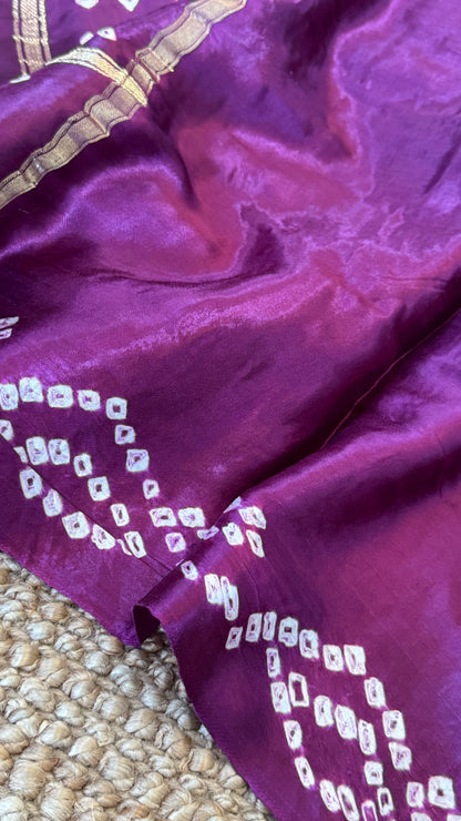Tie & Dye Handknotted Gharchola Bandhej Pure Gajji Silk Saree - Wine