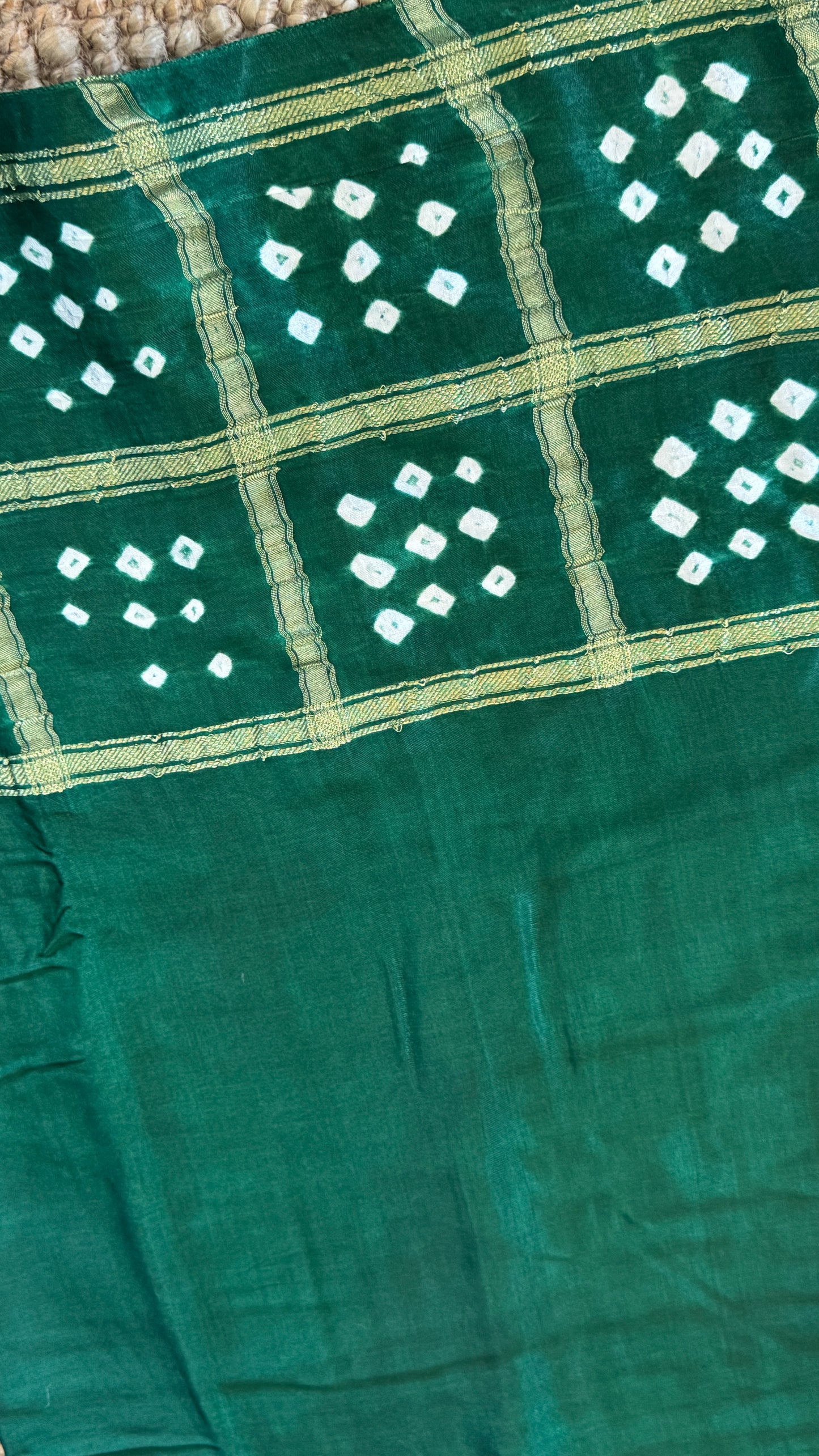 Tie & Dye Handknotted Gharchola Bandhej Pure Gajji Silk Saree - Bottle Green