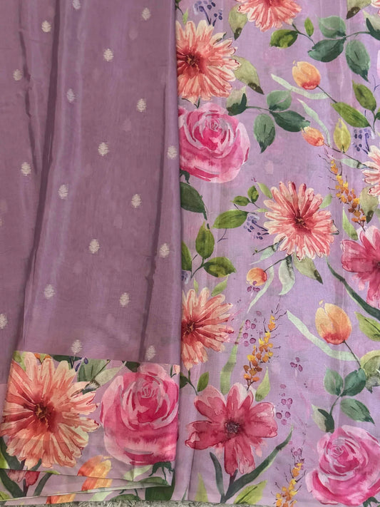 Pure Crepe silk saree – Lavender- Floral