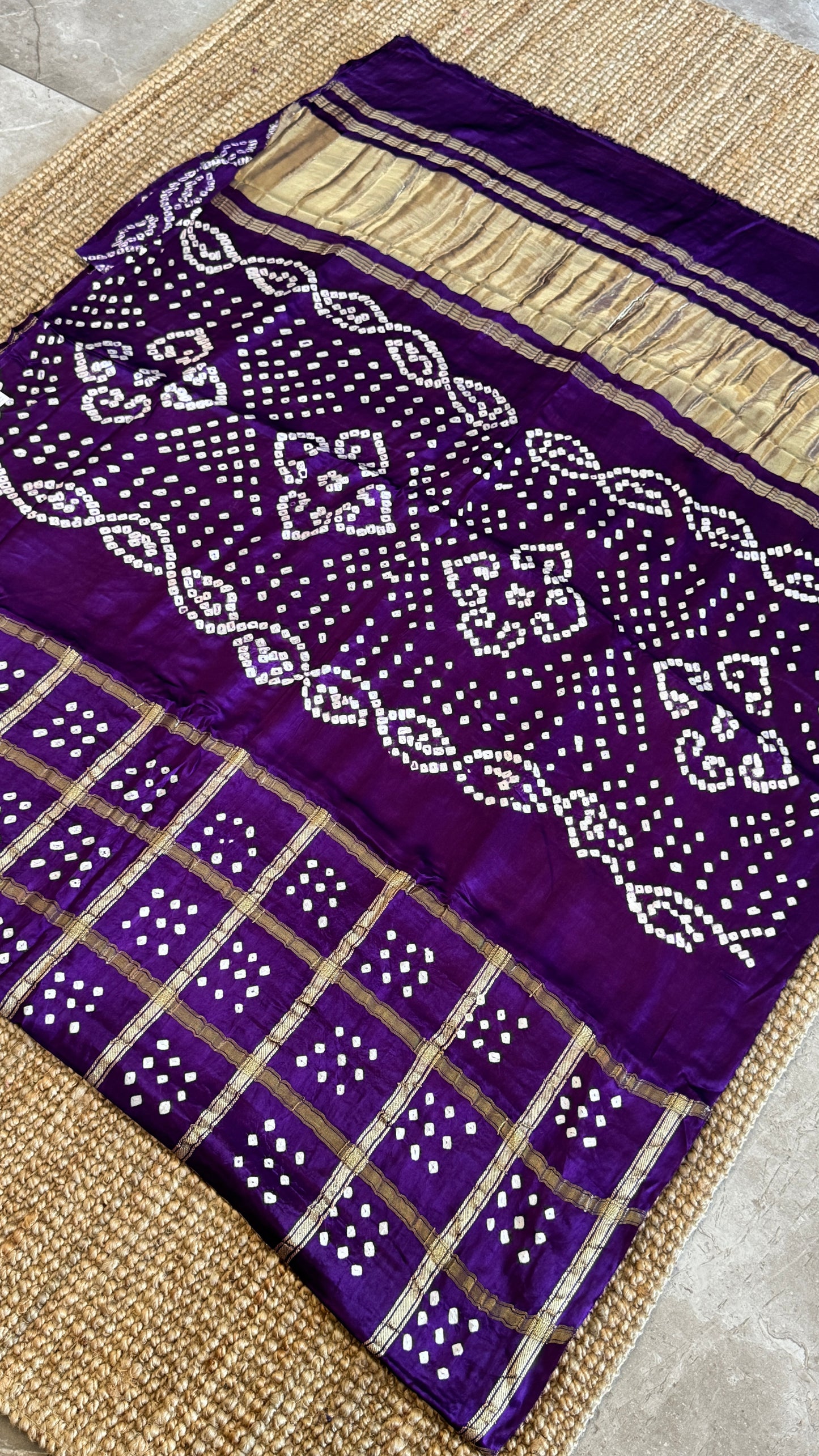 Tie & Dye Handknotted Gharchola Bandhej Pure Gajji Silk Saree - Royal Purple