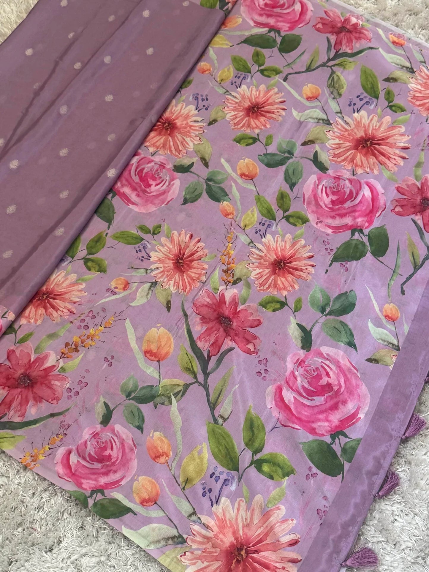 Pure Crepe silk saree – Lavender- Floral