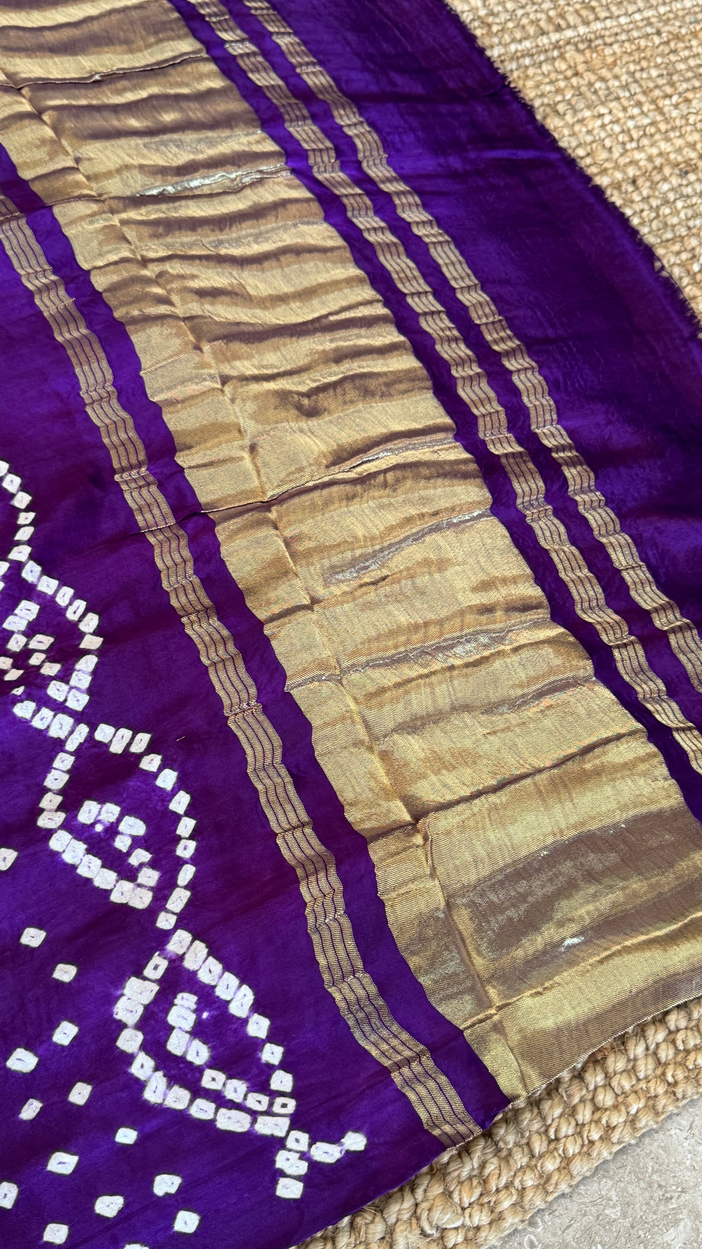 Tie & Dye Handknotted Gharchola Bandhej Pure Gajji Silk Saree - Royal Purple