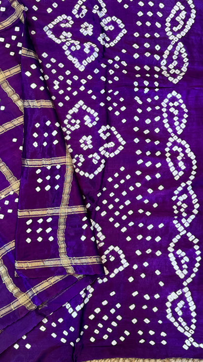 Tie & Dye Handknotted Gharchola Bandhej Pure Gajji Silk Saree - Royal Purple