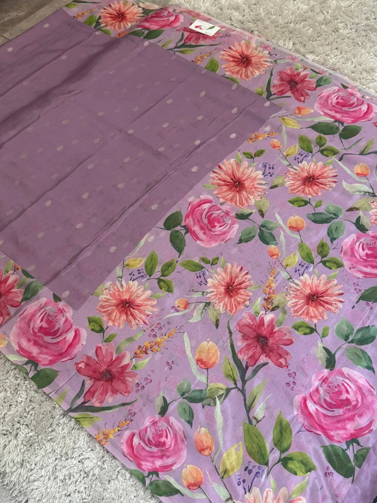Pure Crepe silk saree – Lavender- Floral