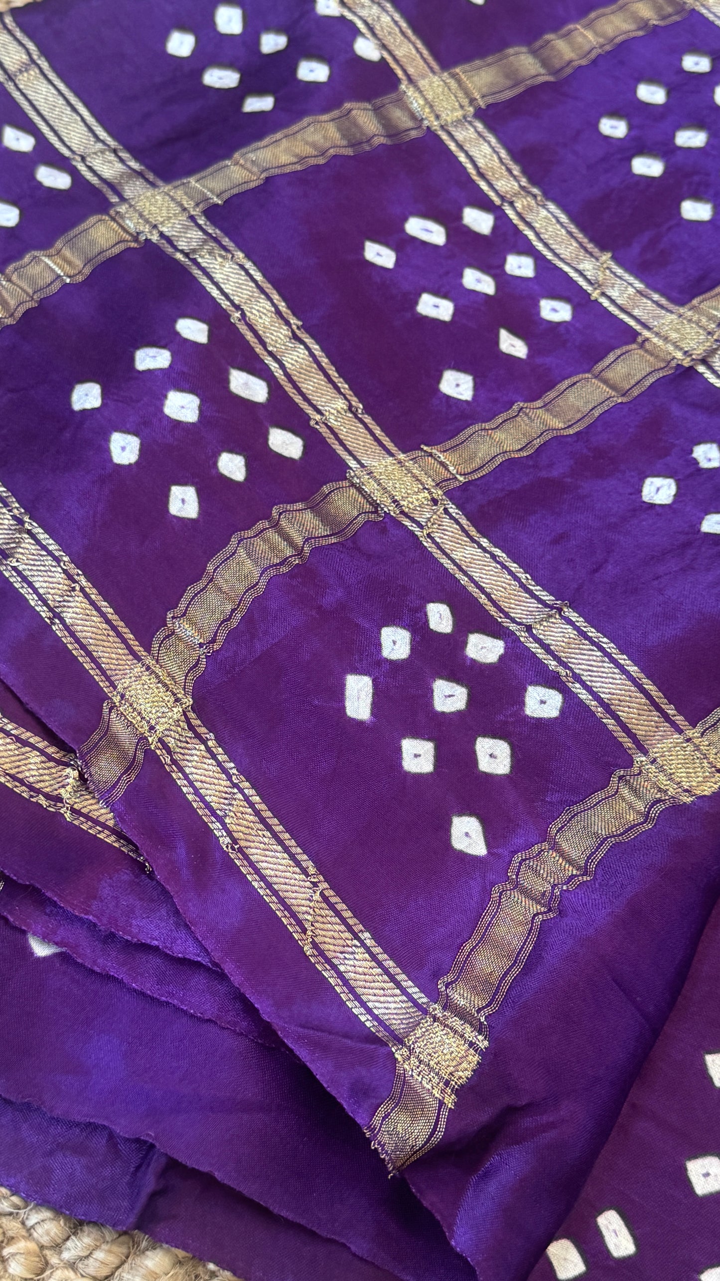 Tie & Dye Handknotted Gharchola Bandhej Pure Gajji Silk Saree - Royal Purple