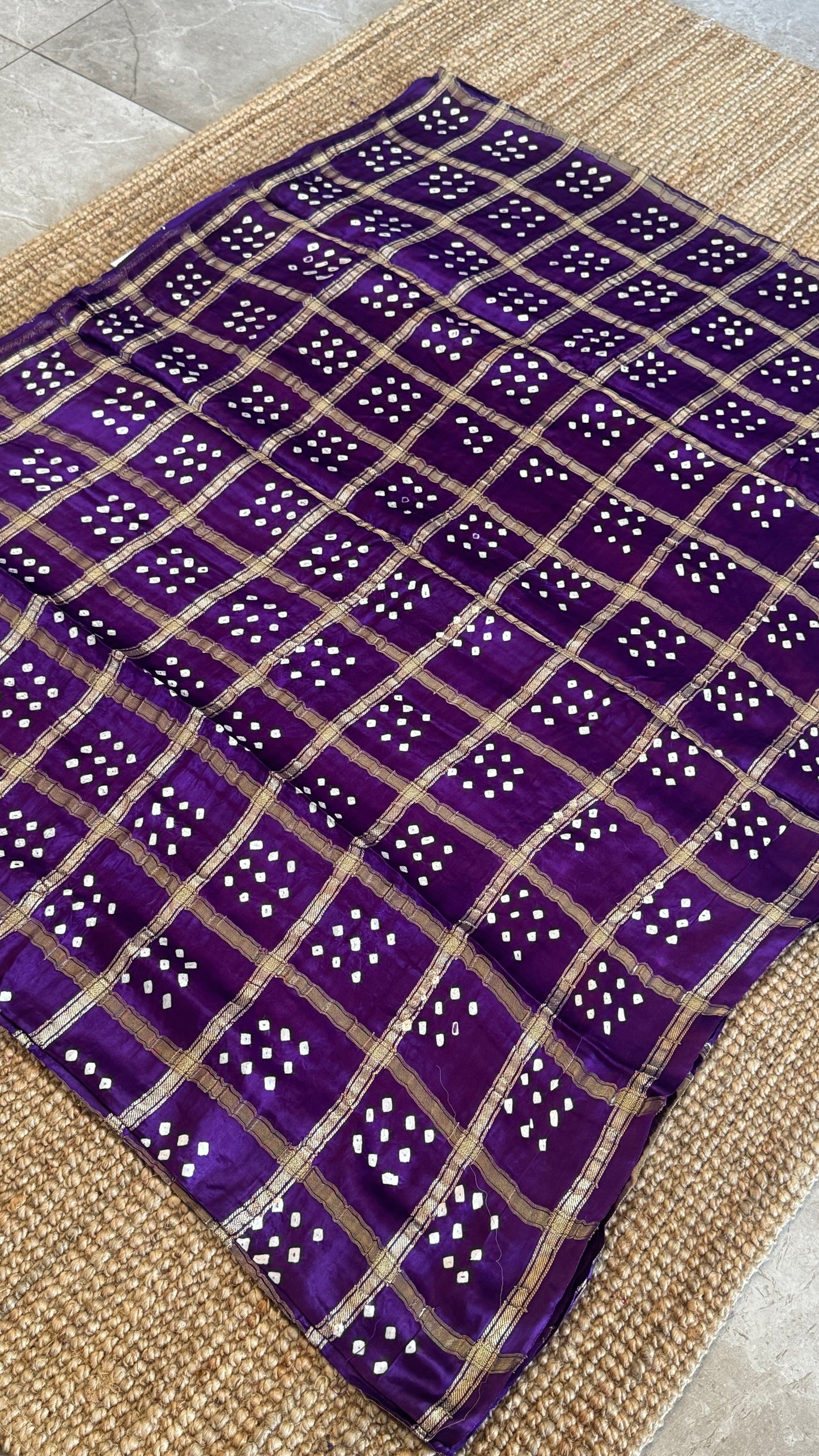 Tie & Dye Handknotted Gharchola Bandhej Pure Gajji Silk Saree - Royal Purple
