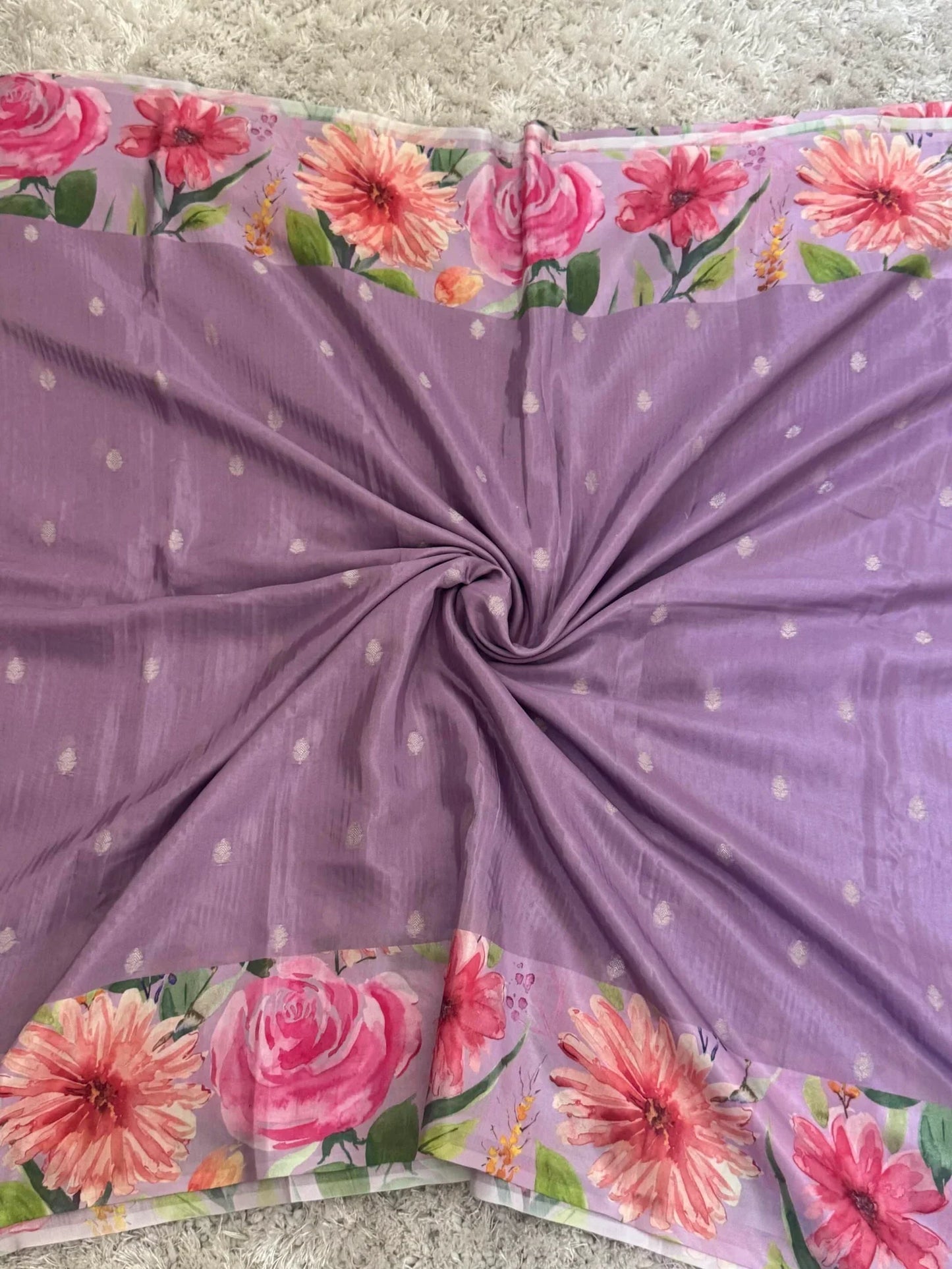 Pure Crepe silk saree – Lavender- Floral