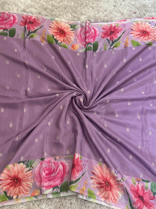 Pure Crepe silk saree – Lavender- Floral