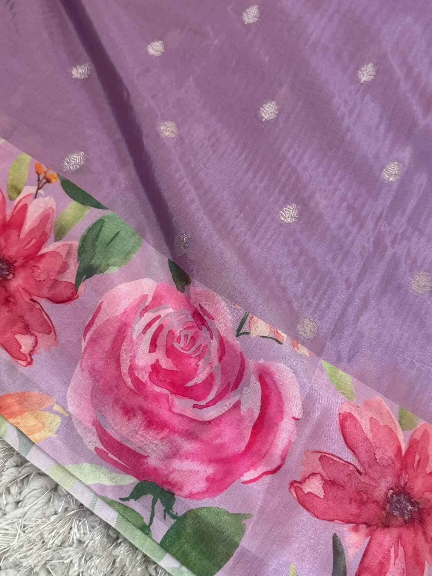 Pure Crepe silk saree – Lavender- Floral