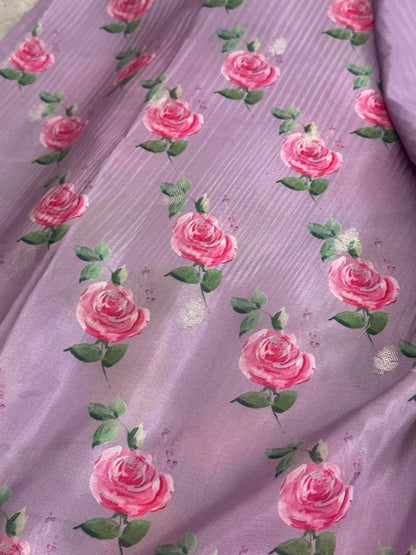 Pure Crepe silk saree – Lavender- Floral