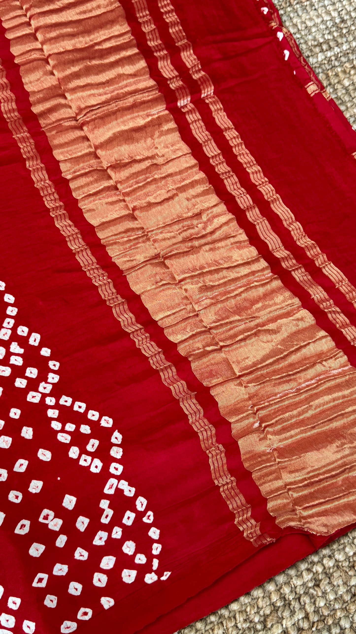 Tie & Dye Handknotted Gharchola Bandhej Pure Gajji Silk Saree - Deep Red