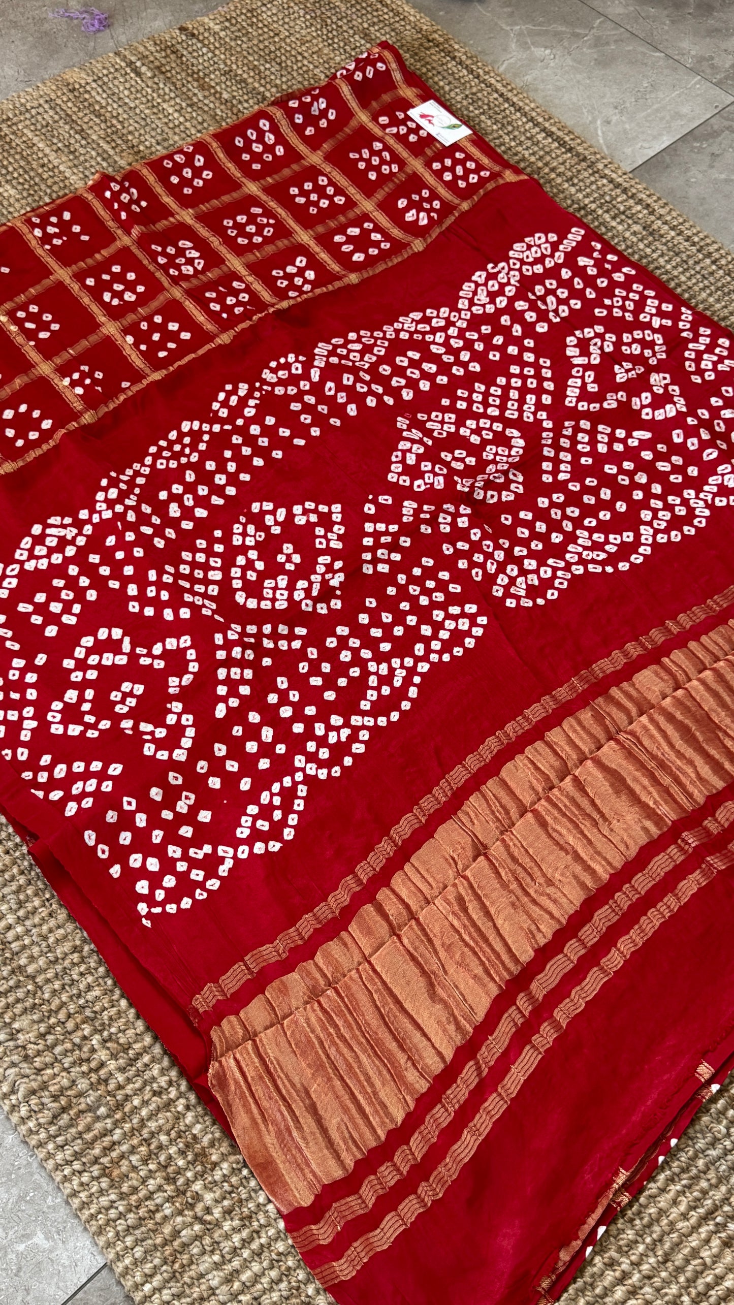 Tie & Dye Handknotted Gharchola Bandhej Pure Gajji Silk Saree - Deep Red