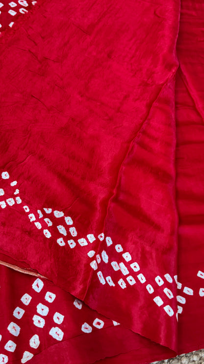 Tie & Dye Handknotted Gharchola Bandhej Pure Gajji Silk Saree - Deep Red