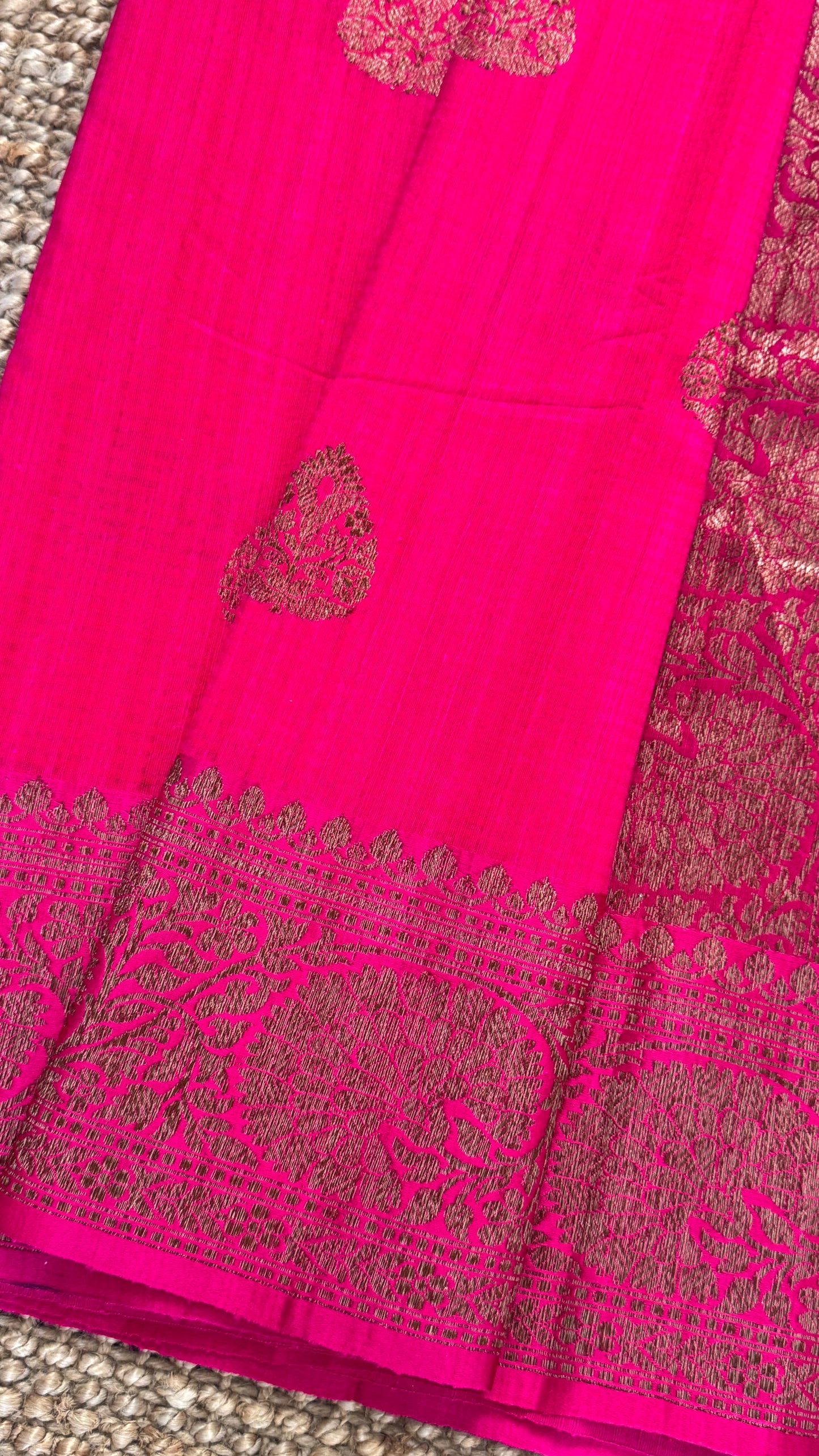 Pure Tussar Banarasi Silk Handloom – Hot Pink