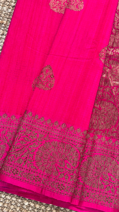 Pure Tussar Banarasi Silk Handloom – Hot Pink