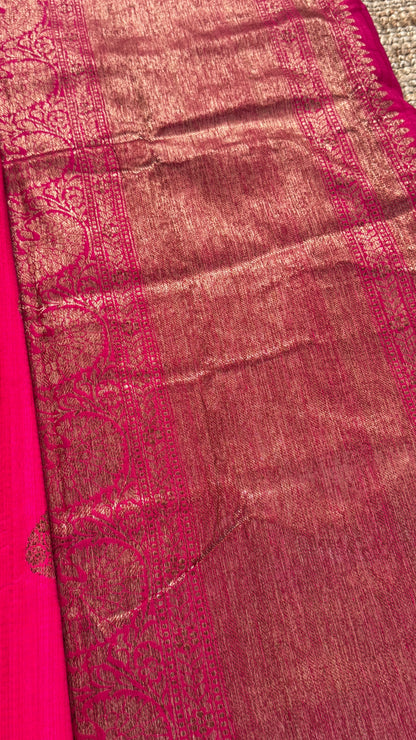 Pure Tussar Banarasi Silk Handloom – Hot Pink