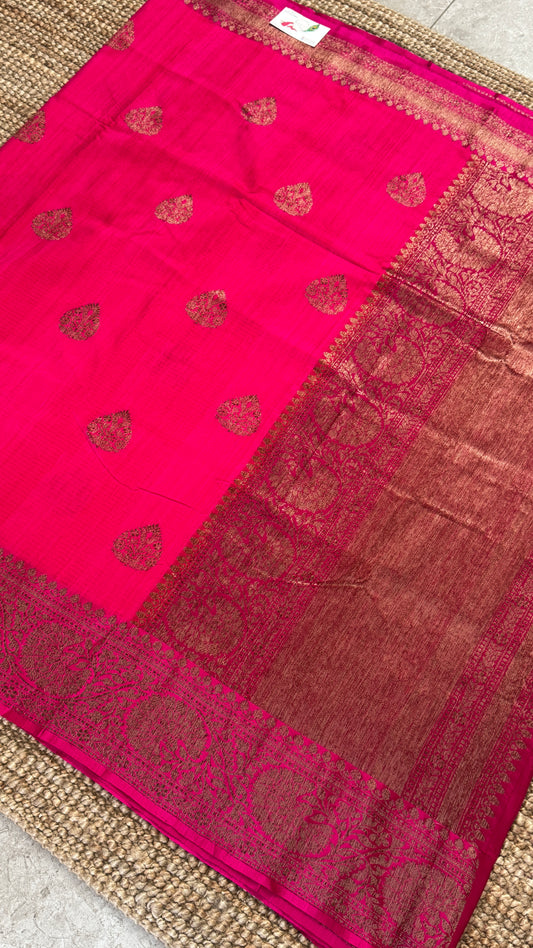 Pure Tussar Banarasi Silk Handloom – Hot Pink