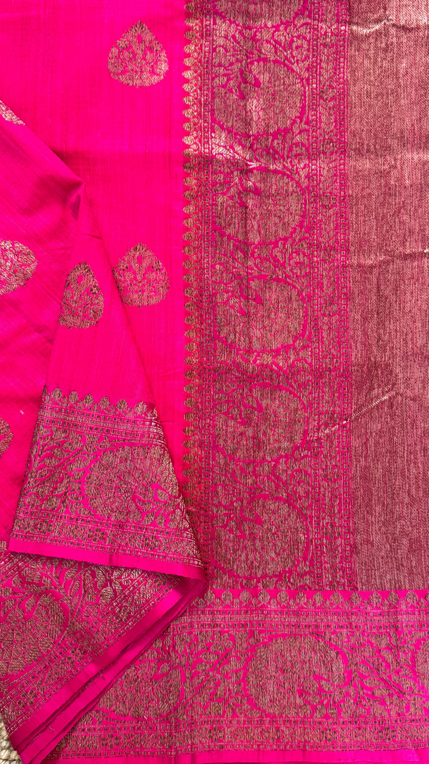 Pure Tussar Banarasi Silk Handloom – Hot Pink