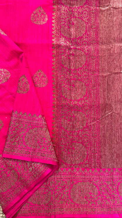 Pure Tussar Banarasi Silk Handloom – Hot Pink